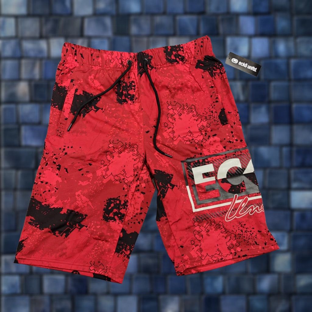 Ecko Unltd. Ecko Unltd Bermuda Shorts Mens Medium Red Sponge Camo Drawstring Logo Pocket EO12N166T Size US 31 - 1 Thumbnail