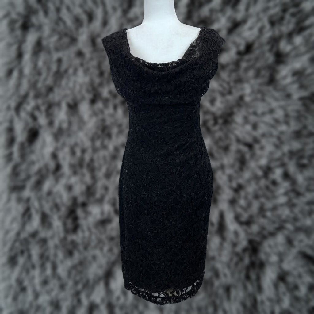 Ralph Lauren VINTAGE Lauren Ralph Lauren Black Lace Stretch Pencil Dress Sz 4 Womens Cocktail Party Formal Size S / US 4 / IT 40 - 1 Thumbnail