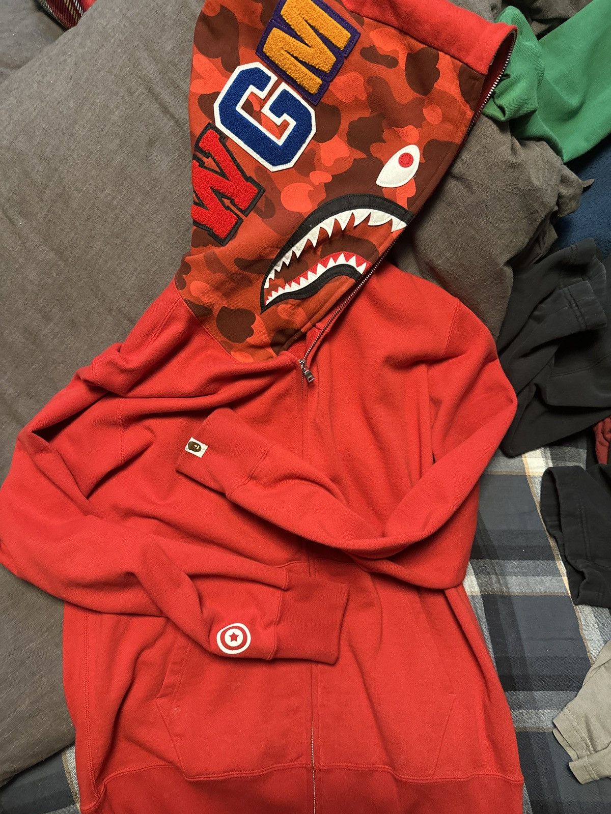 Red Camo BAPE hoodie full zip shark mouth