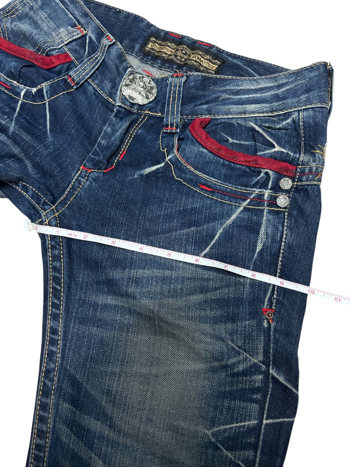 Japanese Brand Y2K Studio R.P Red Pepper Flare Denim Jeans Size 28" / US 6 / IT 42 - 13 Thumbnail