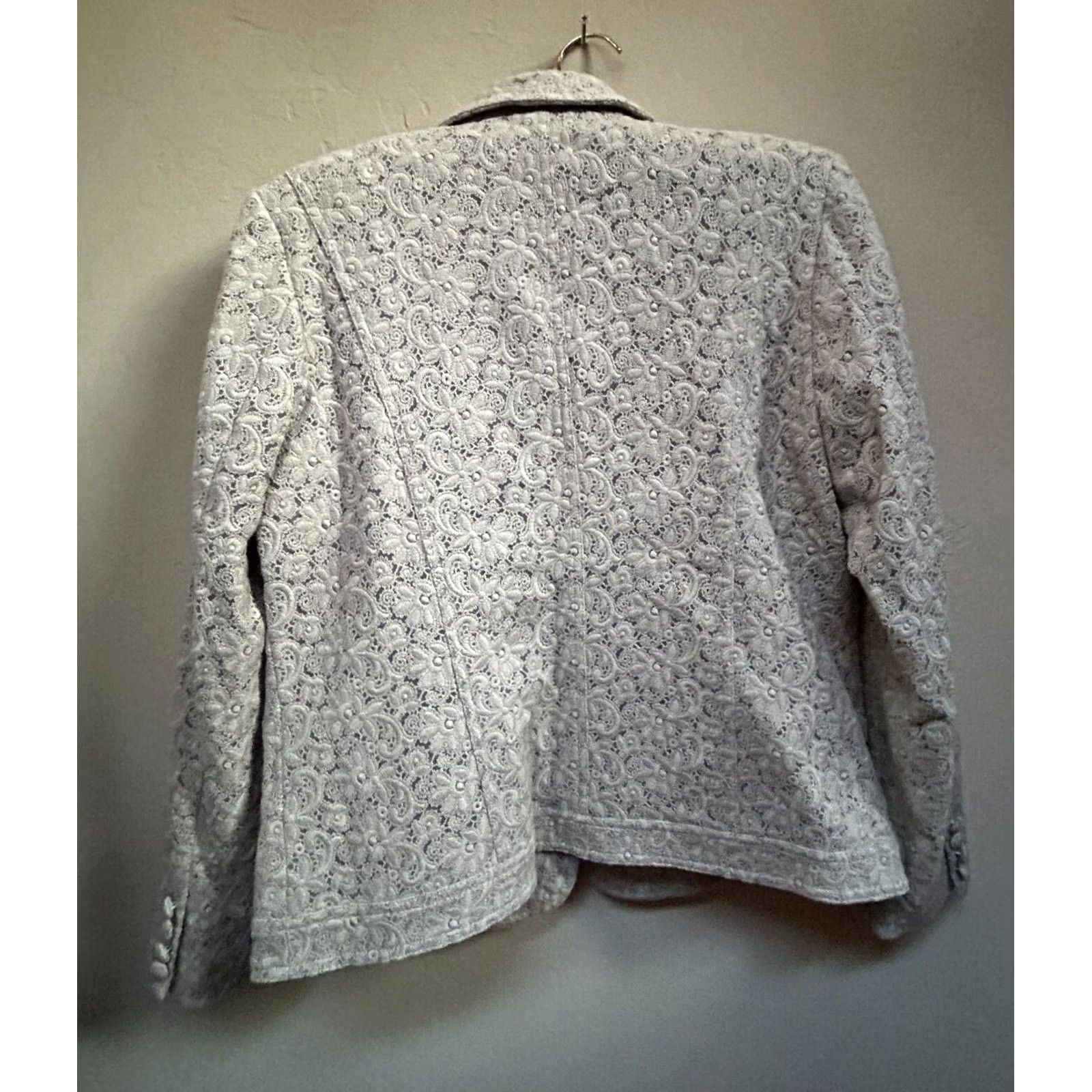 Vintage New Dialogue Beige Embroidered Lace Two-Button Blazer Jacket Womens Large Size L Size L / US 10 / IT 46 - 2 Thumbnail