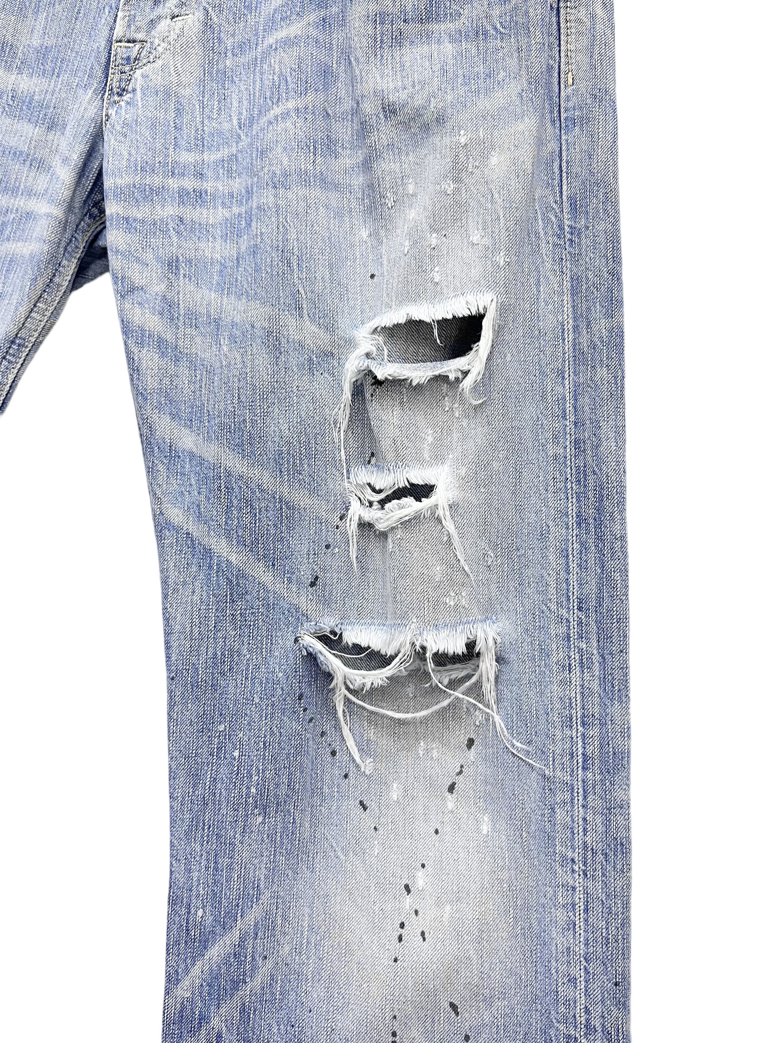 Edwin BLUE TRIP Grunge Flare Light Wash Blue Natural Ripped Denim Size US 34 / EU 50 - 6 Thumbnail