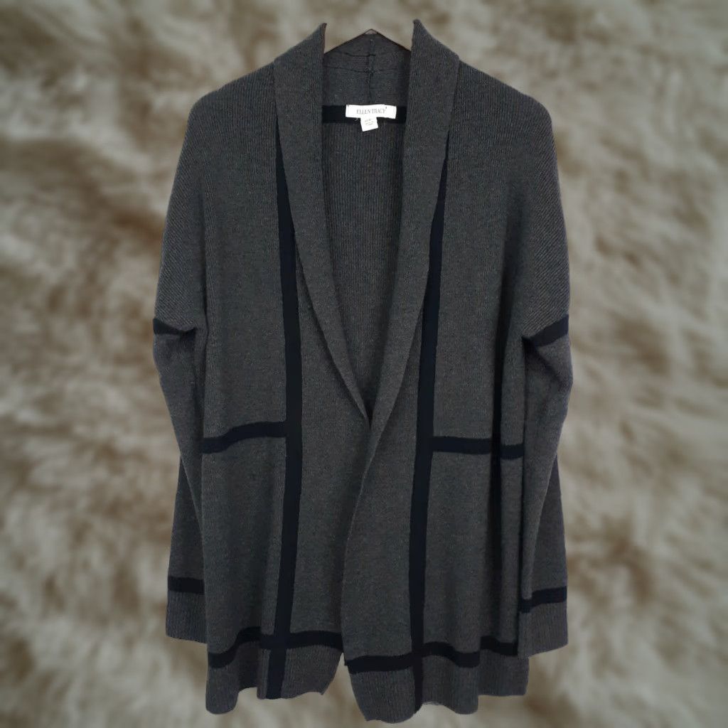 Ellen Tracy Ellen Tracy Wool Blend Cardigan Sweater Open Front Size Medium Dark Gray Women Knit Long Sleeve Casual M Gray Cardigan Womens Size M / US 6-8 / IT 42-44 - 1 Thumbnail