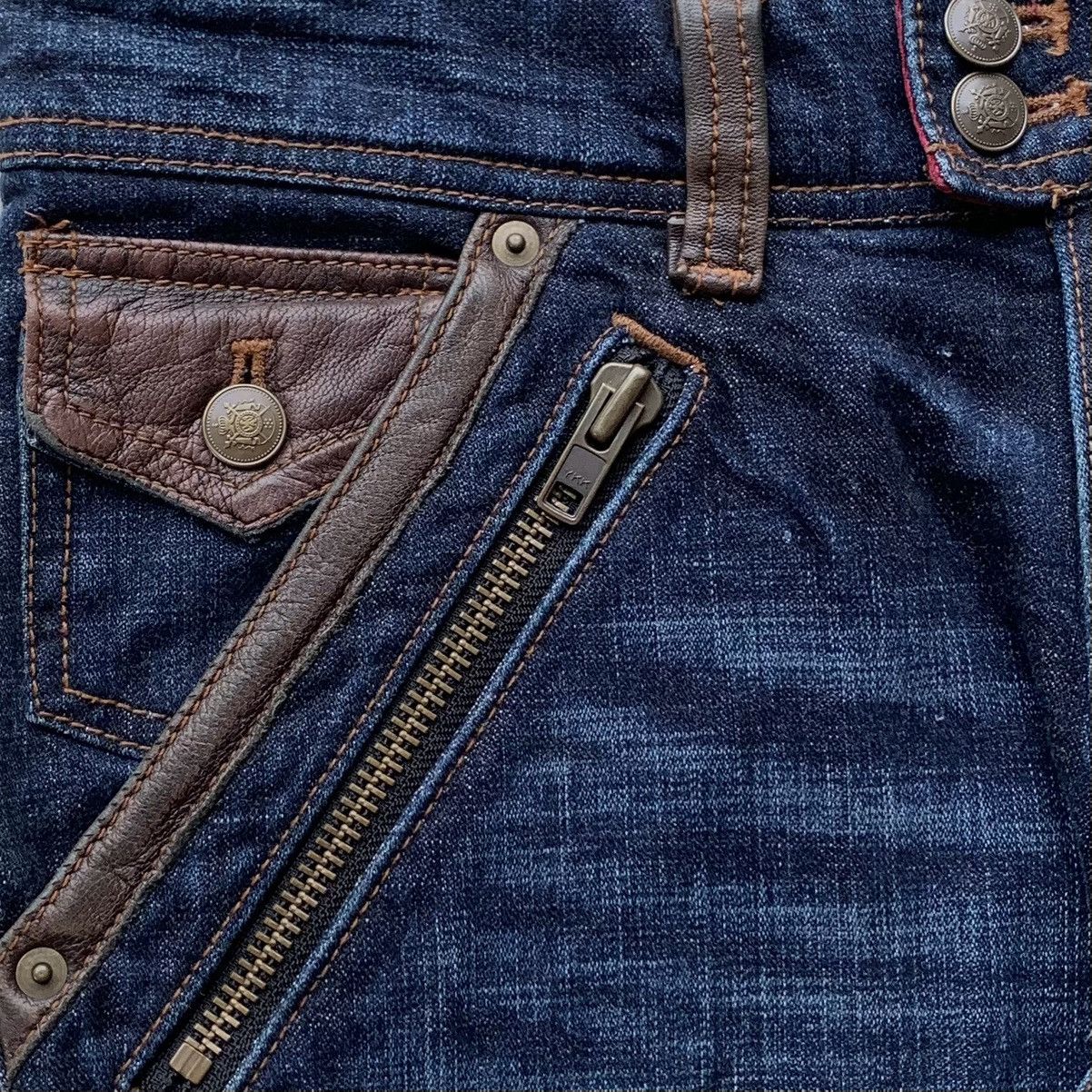 Japanese Brand 2000s Michel Klein Homme Flared Mix Leather Multi Zip Jeans Size US 32 / EU 48 - 10 Thumbnail