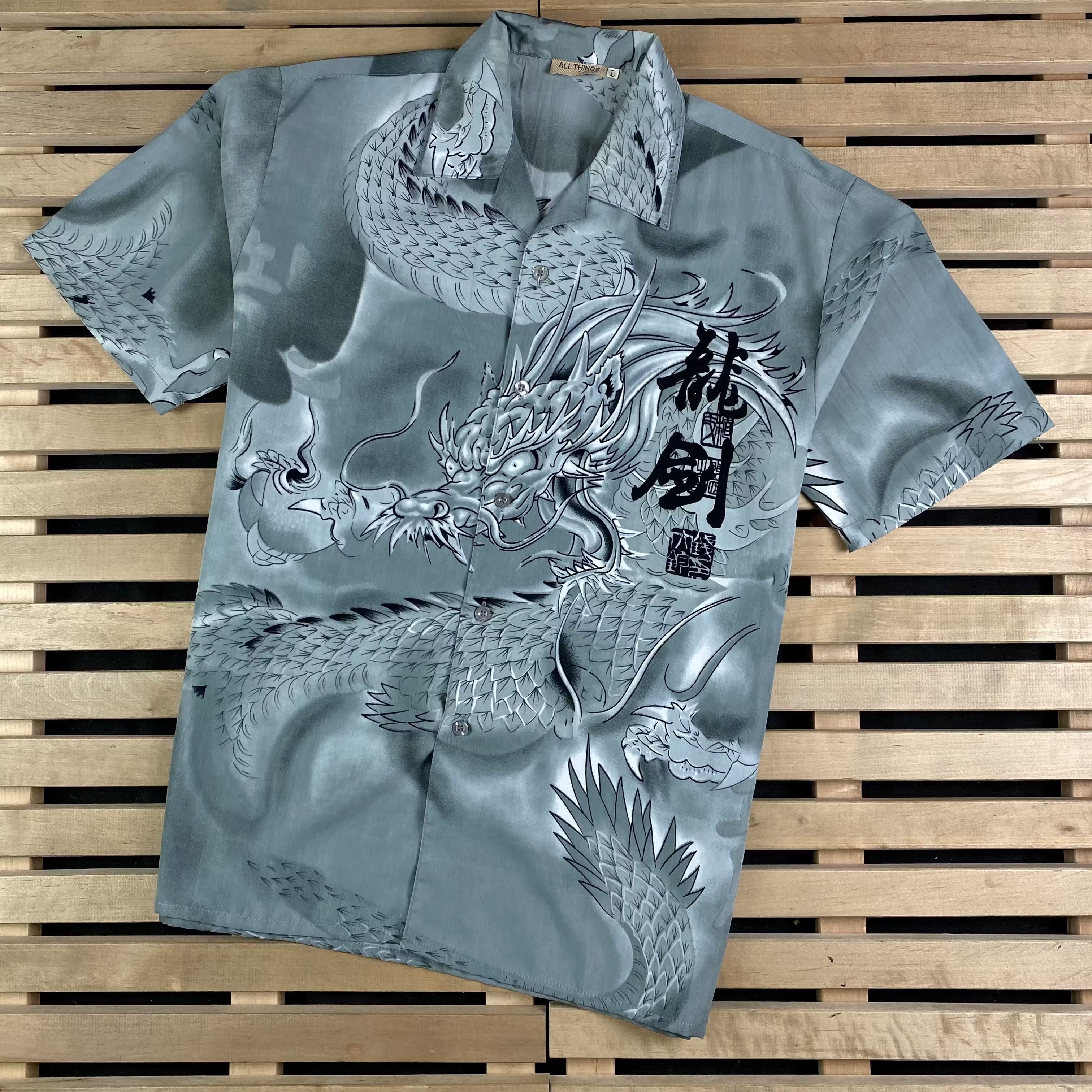 Japanese Brand × Vintage Mens Japanese Dragon Vintage Shirt Size L Size US L / EU 52-54 / 3 - 1 Thumbnail