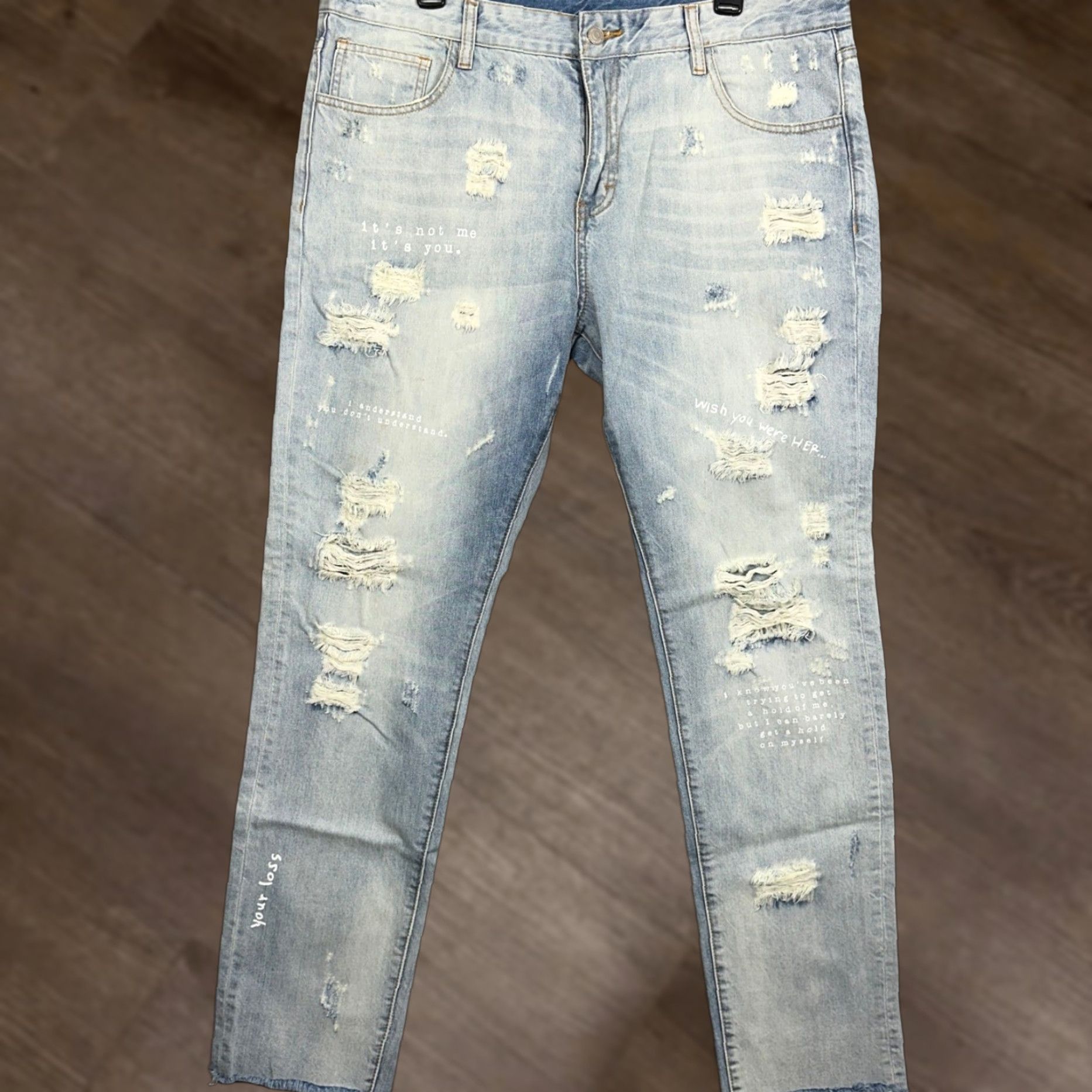 Lifted Anchors VINTAGE Lifted Anchors Jeans Mens 38 Blue Slim Straight Graphic Quote Distressed Denim Size US 38 / EU 54 - 1 Thumbnail