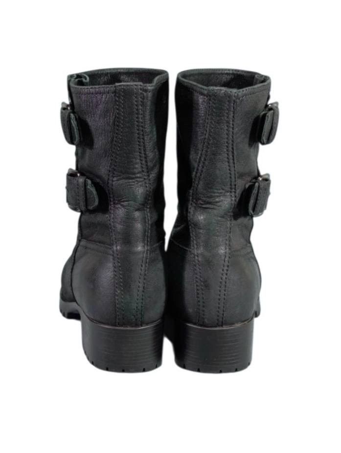 Prada black leather biker boots buckle high