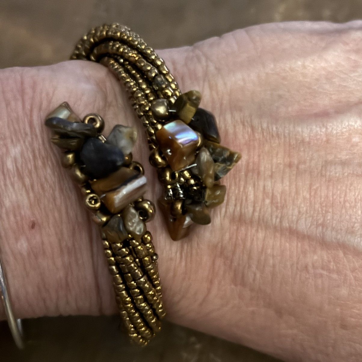 Other Twisted gold bead natural stone accent wrap bracelet Size ONE SIZE - 2 Thumbnail