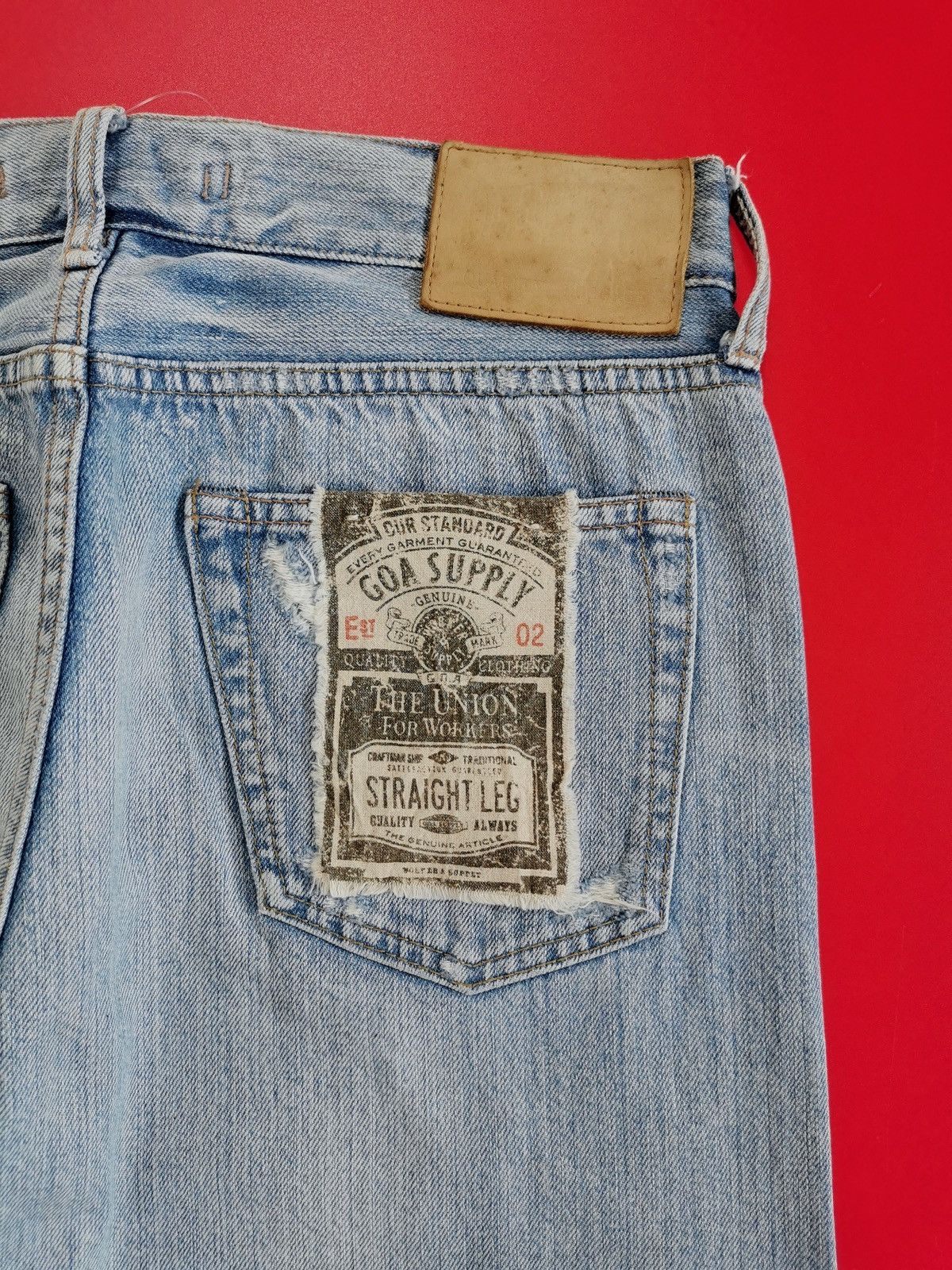GOA GOA Selvedge Straight Leg Distressed Light Wash Jeans Size US 31 - 2 Thumbnail