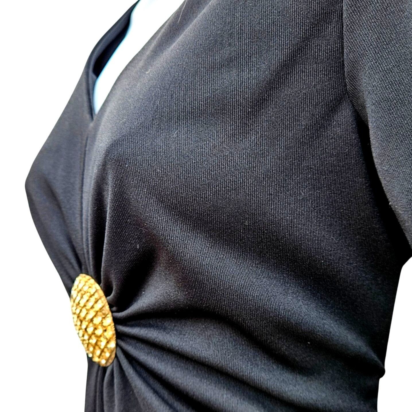 Vintage Vintage Black Doubleknit Maxi Dress Gold Medallion Empire Dr Size M / US 6-8 / IT 42-44 - 3 Thumbnail
