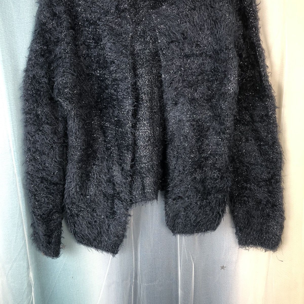 Zara Zara Dark Blue Shag Shaggy Fur Mohair Cardigan #874 Size M / US 6-8 / IT 42-44 - 3 Thumbnail