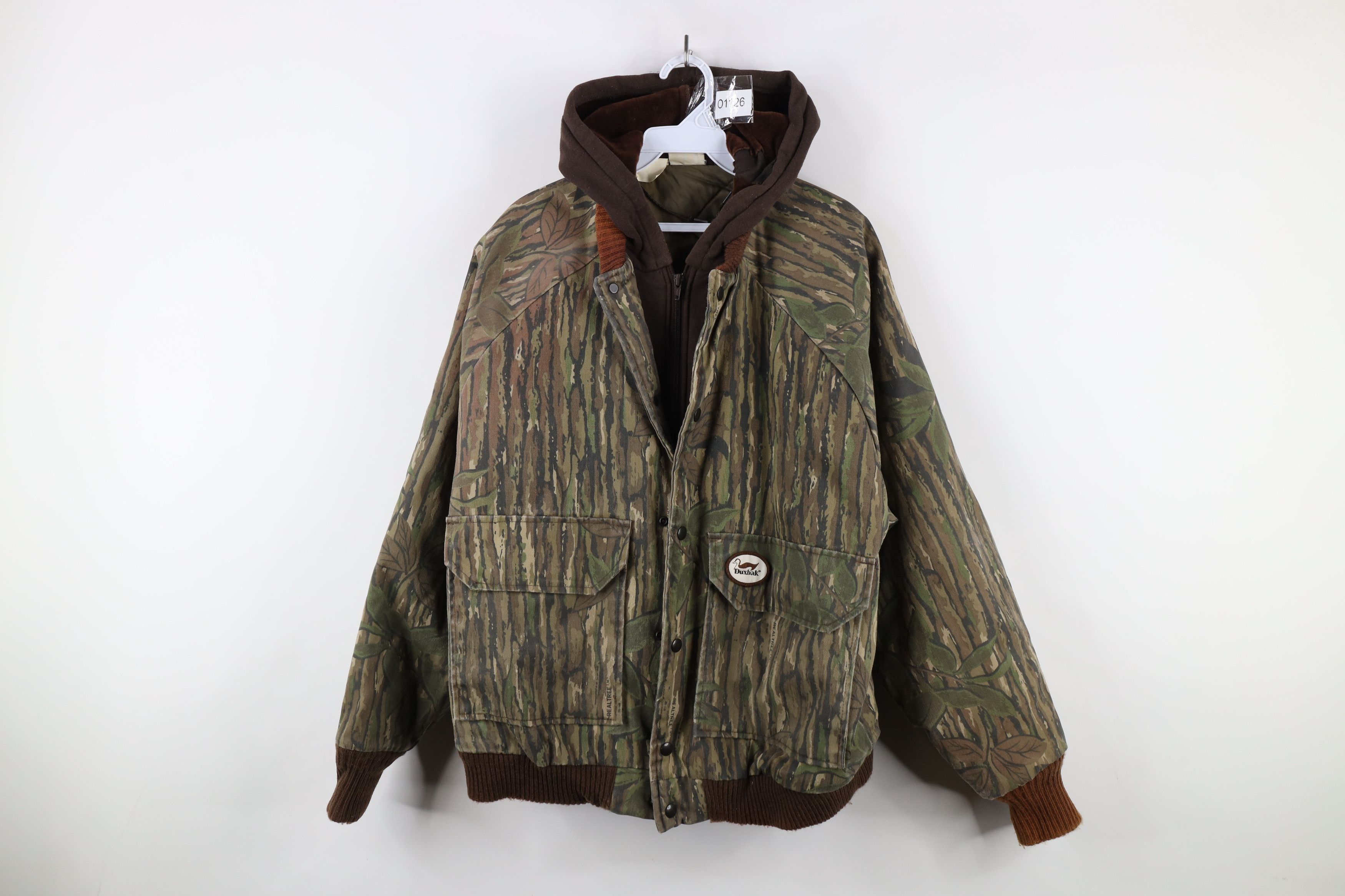 Vintage Vintage 80s 90s Duxbak Camouflage Hooded Bomber Jacket Size US L / EU 52-54 / 3 - 1 Thumbnail