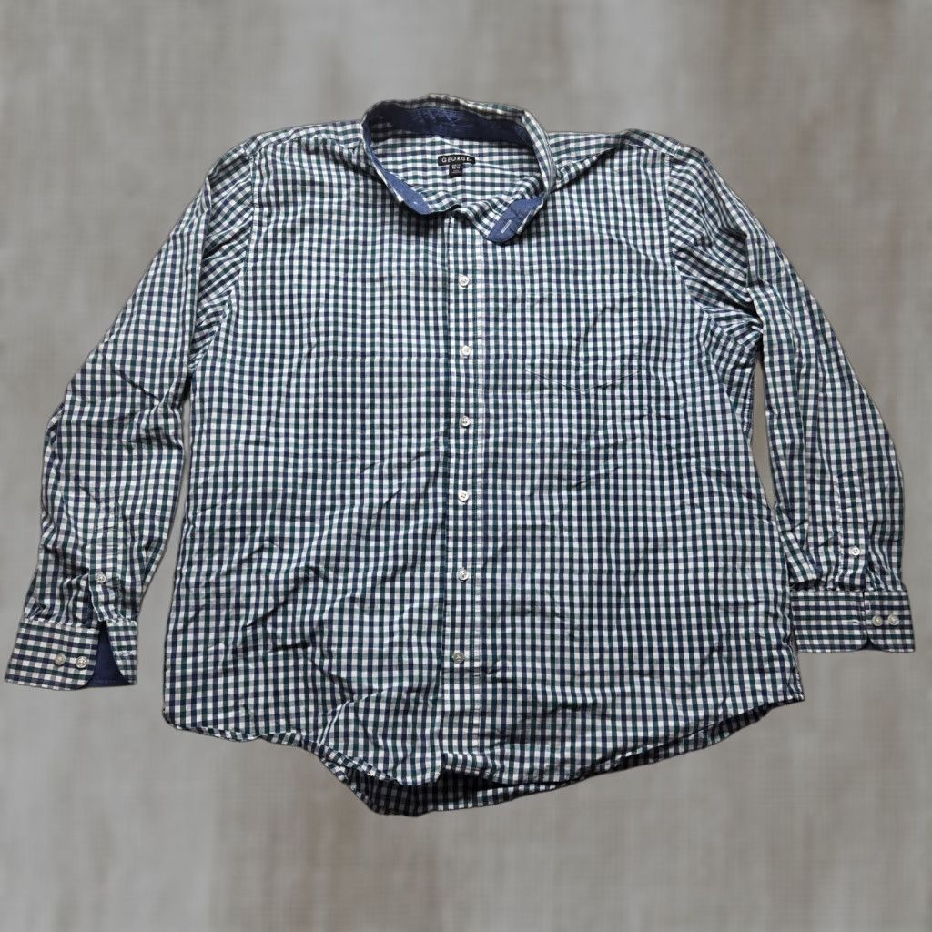 George George Shirt Button-Up Short Sleeve Blue White Check Pocket Adult Men's 2XL Size US XXL / EU 58 / 5 - 1 Thumbnail