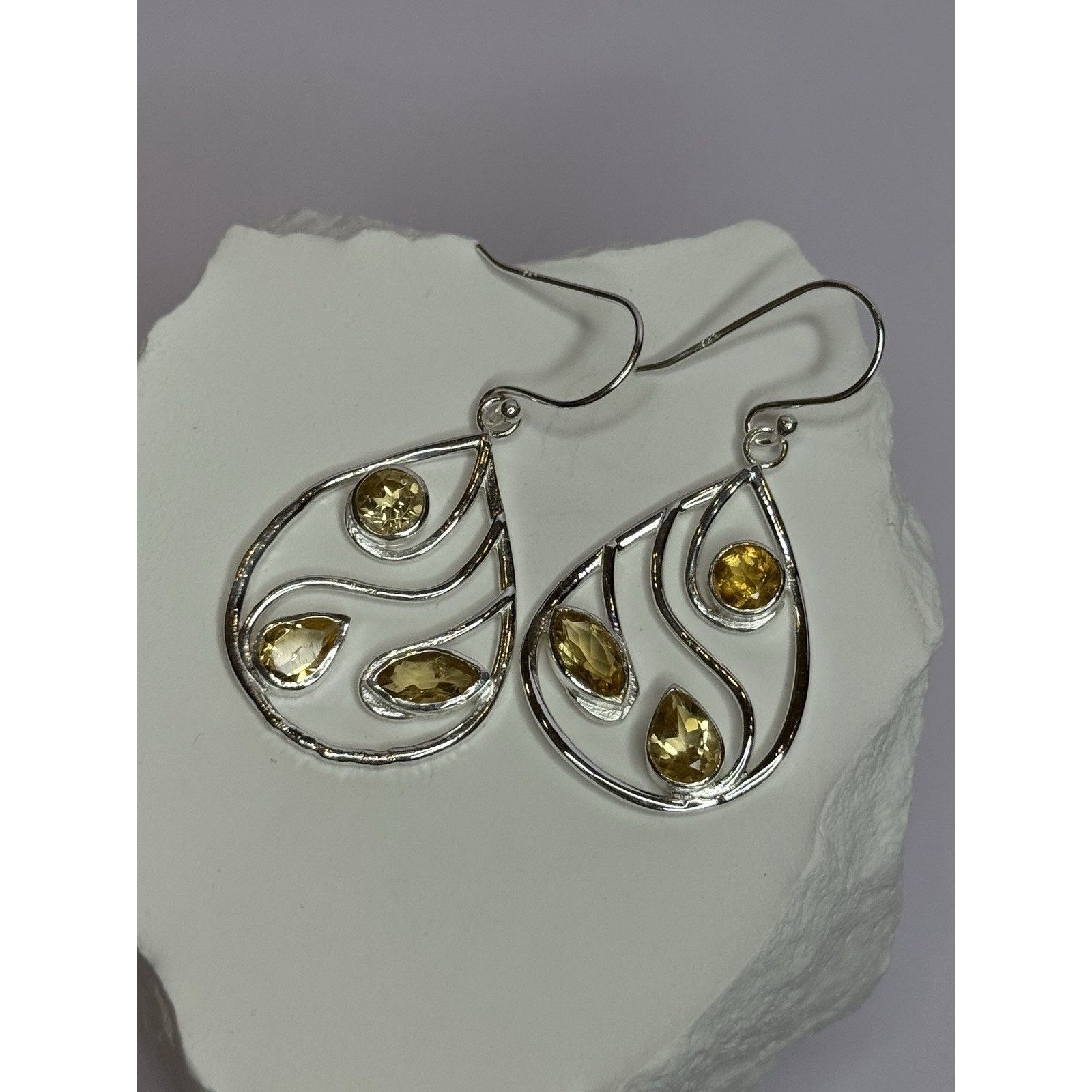 Jewelry 925 STERLING SILVER CITRINE EARRINGS LENGTH 1.8 INCH Size ONE SIZE - 8 Thumbnail
