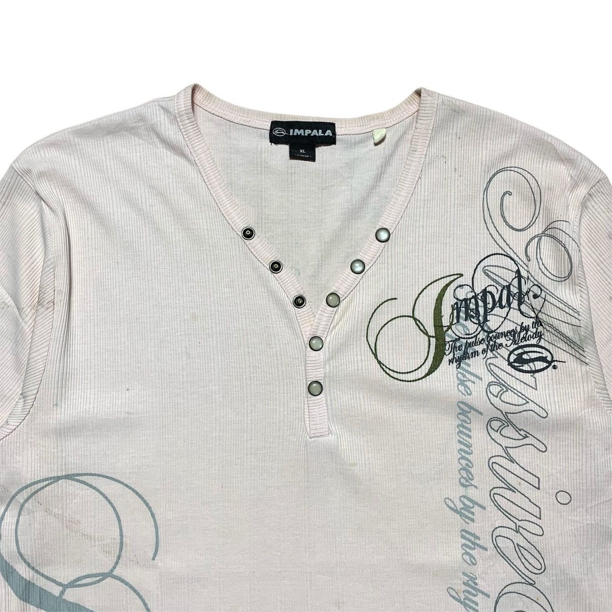 Japanese Brand Impala Henley Tee White Stripe Poem Japanese Brand Size US XL / EU 56 / 4 - 3 Thumbnail