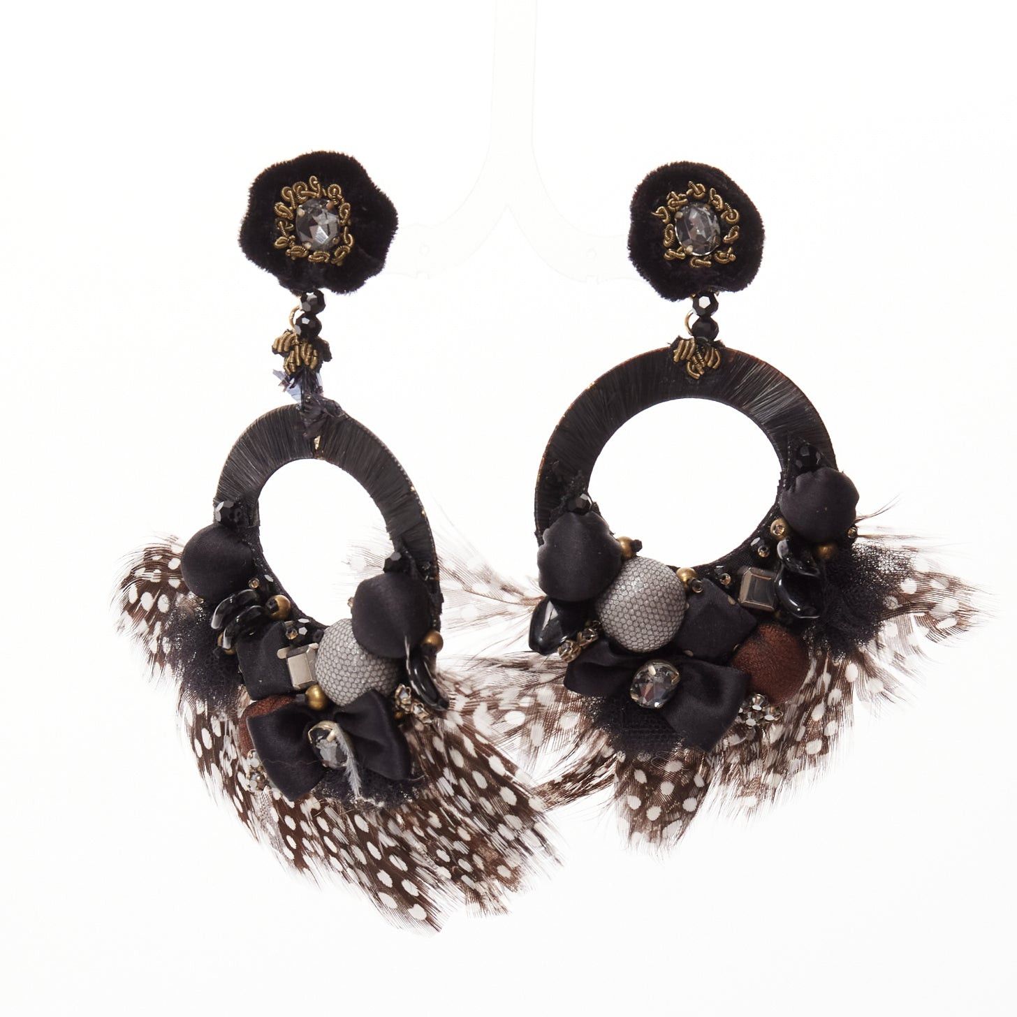 Other RANJANA KHAN black brown dotted feather beads bow dangling clip on earrings Size ONE SIZE - 1 Thumbnail