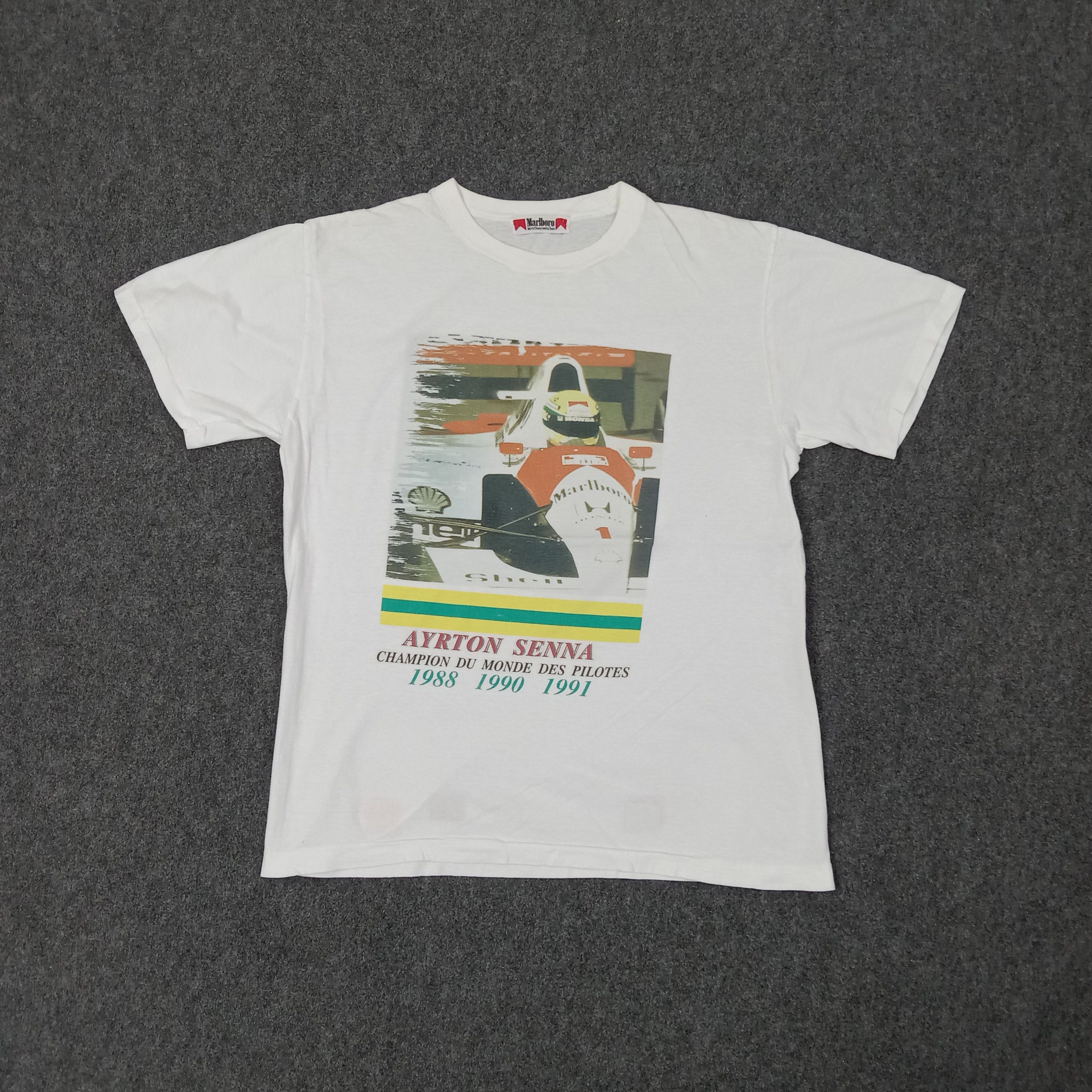 Marlboro Marlboro Ayrton Senna 90s Racing Formula 1 Tshirt C259N44 Size US M / EU 48-50 / 2 - 1 Thumbnail
