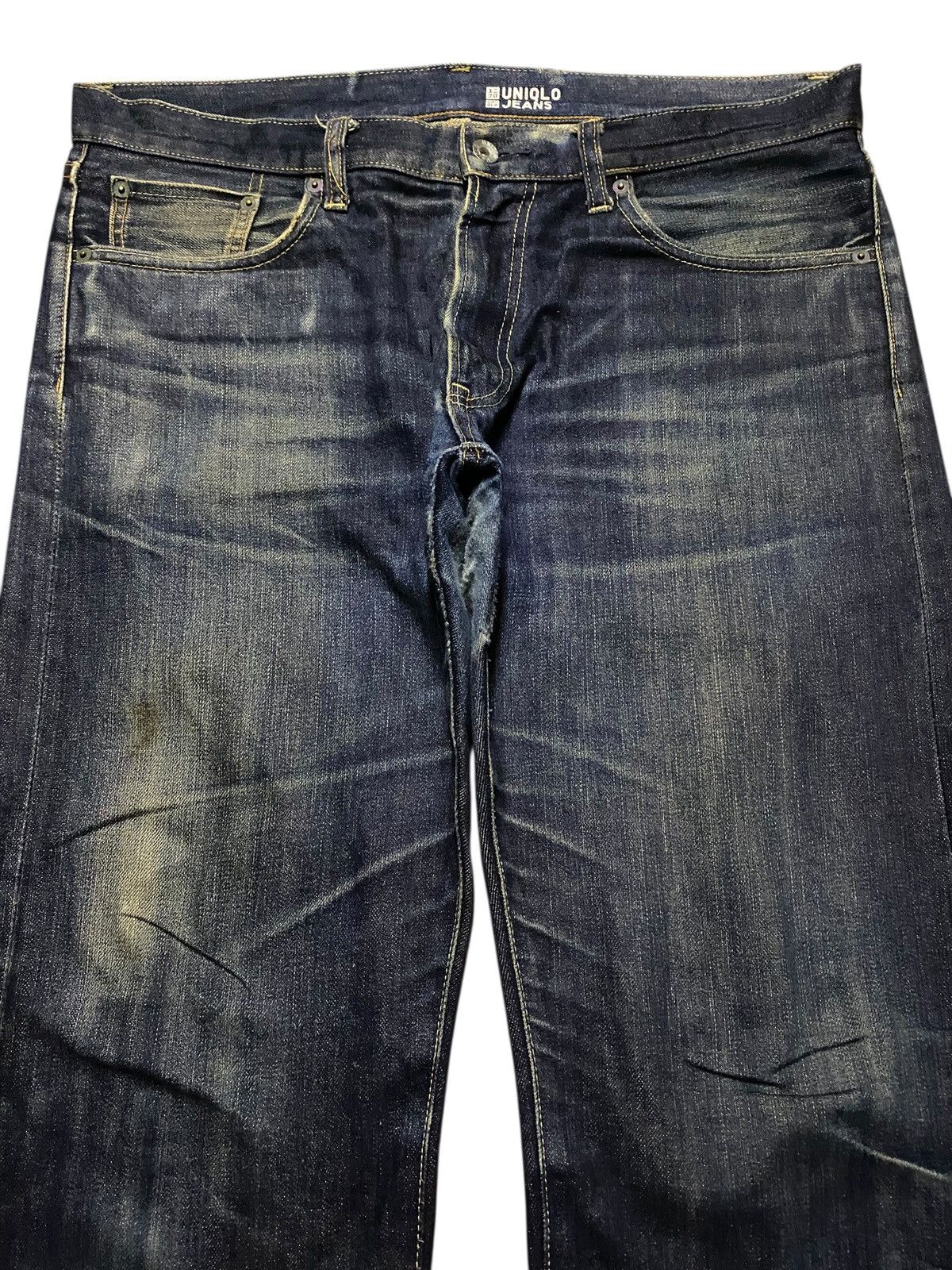 Japanese Brand Vintage Uniqlo Selvedge Blue Wash Distressed Jeans Size US 37 - 3 Thumbnail