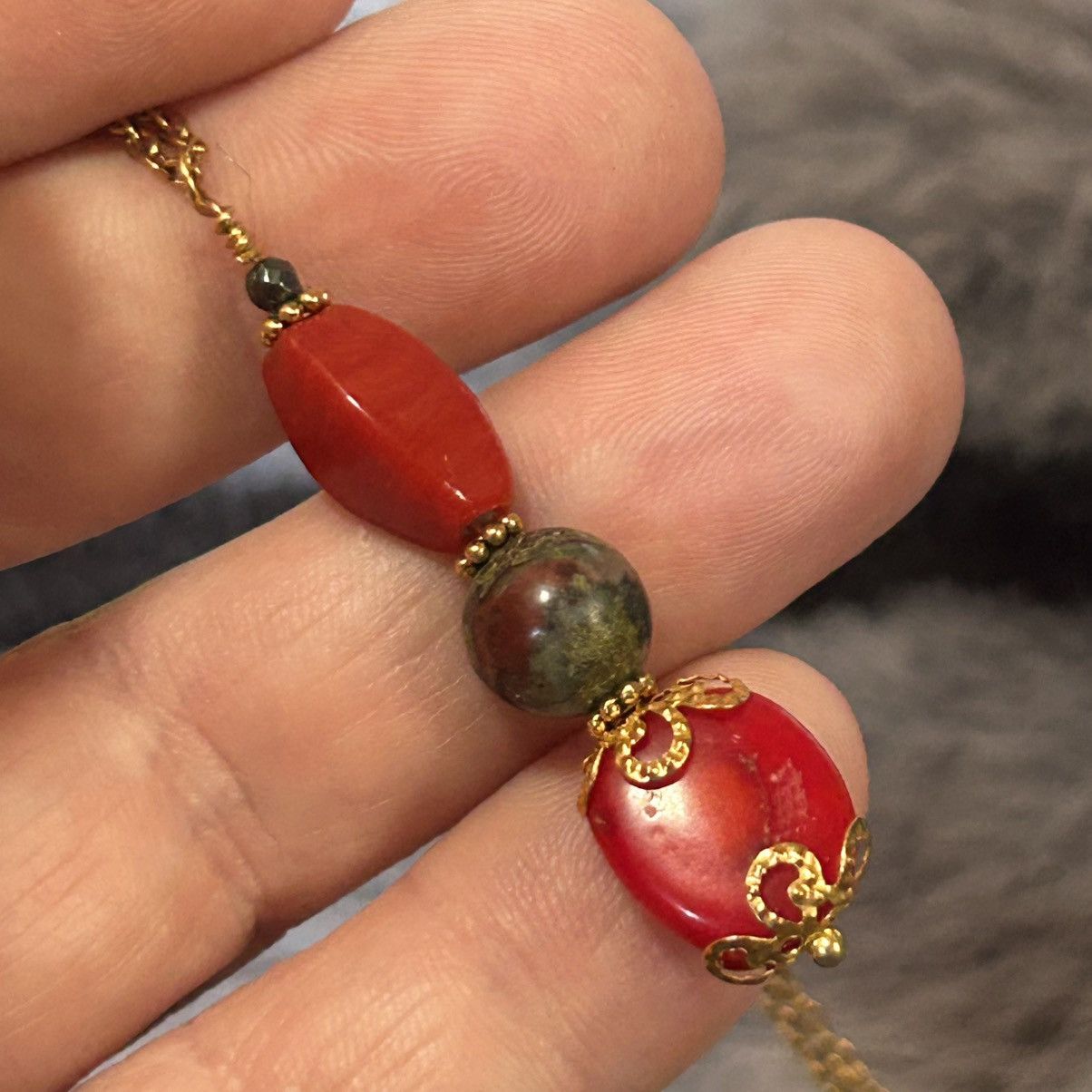 Handmade Handcrafted vintage bead red coral dragon blood necklace Size ONE SIZE - 1 Thumbnail