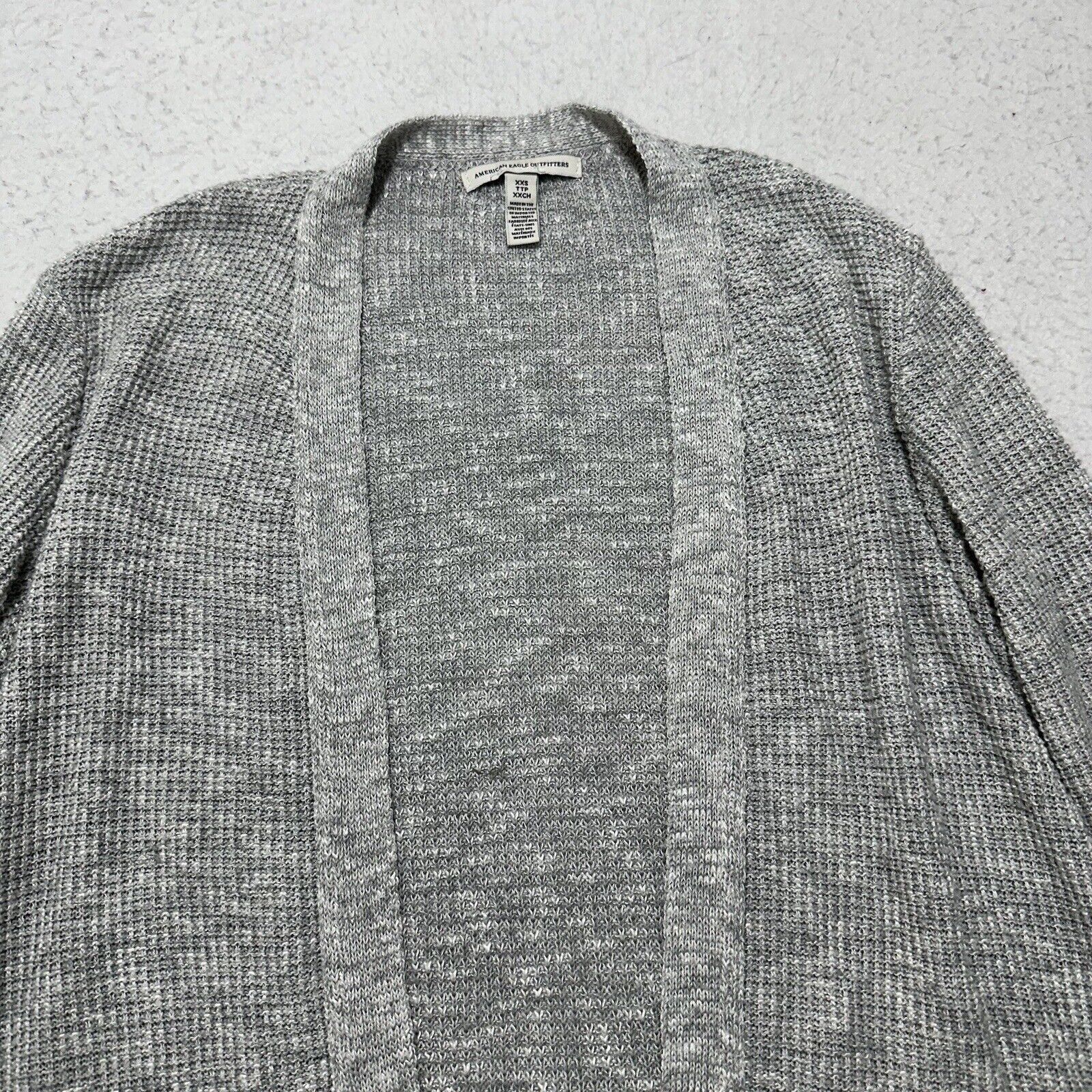 American Eagle Outfitters American Eagle XXS Open Front Waffle Cardigan Sweater Gray Size XXS / US 00 / IT 34 - 2 Thumbnail