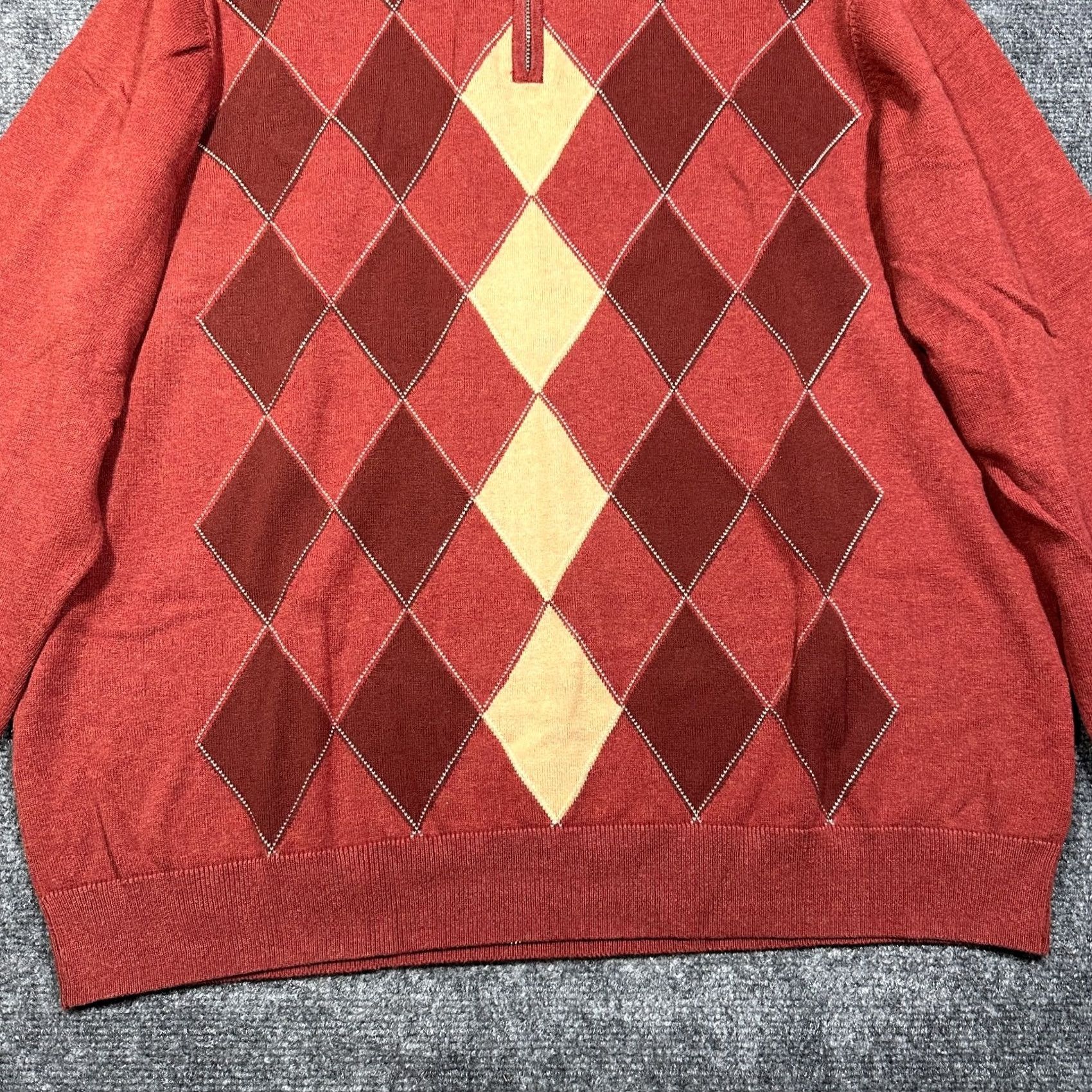 Tasso Elba Tasso Elba Sweater Mens L Rust Argyle Mock Zip Up Neck Ribbed Cuffs Hem Knit Cotton Fall Winter Classic Modern Size US L / EU 52-54 / 3 - 2 Thumbnail