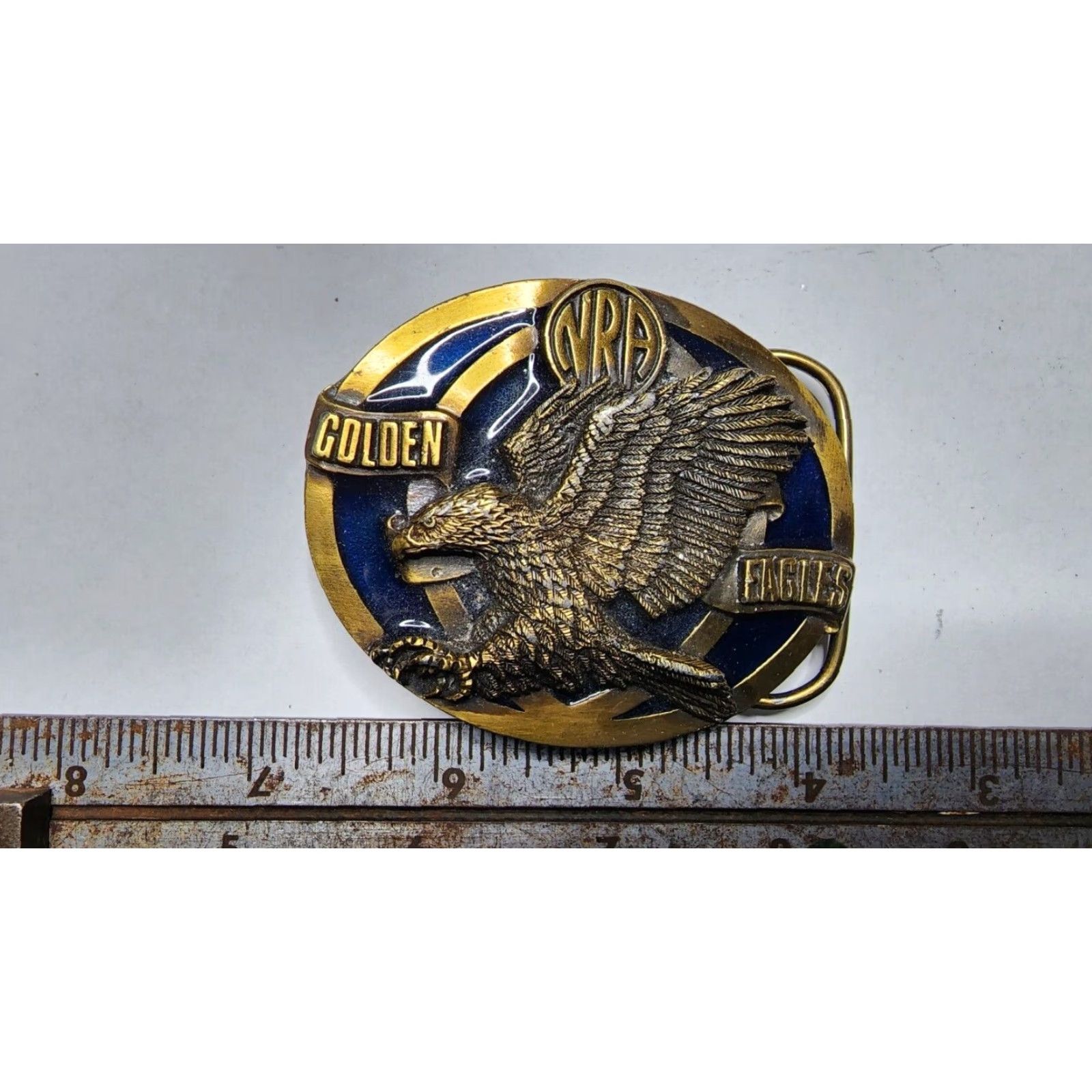 Vintage VINTAGE NRA Belt Buckle GOLDEN EAGLES Made in USA Brown Metal Western Buckle Men Eagle United States Size ONE SIZE - 3 Thumbnail