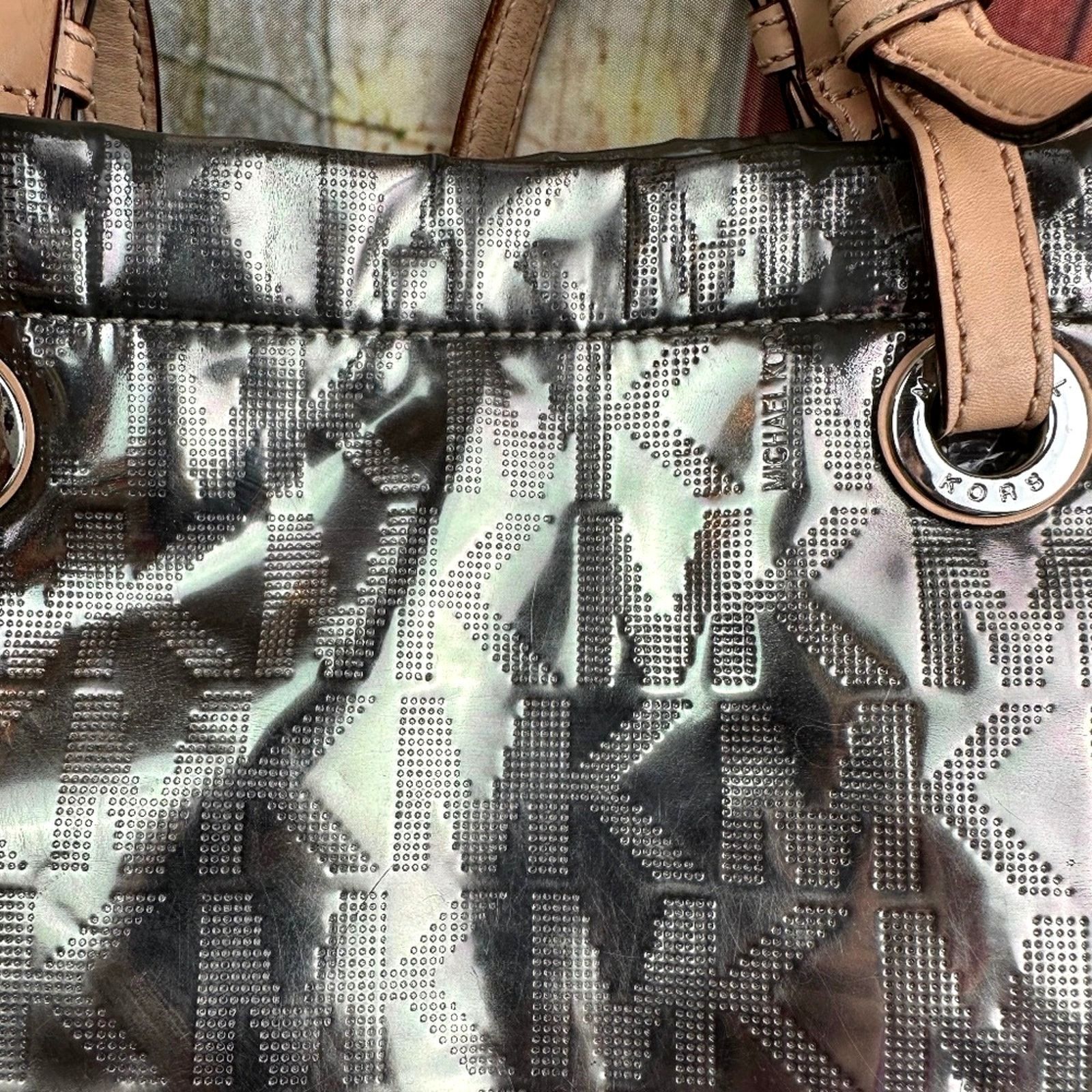 Michael Kors Michael Kors Metallic Mirror PVC Leather North South Tote Size ONE SIZE - 12 Thumbnail