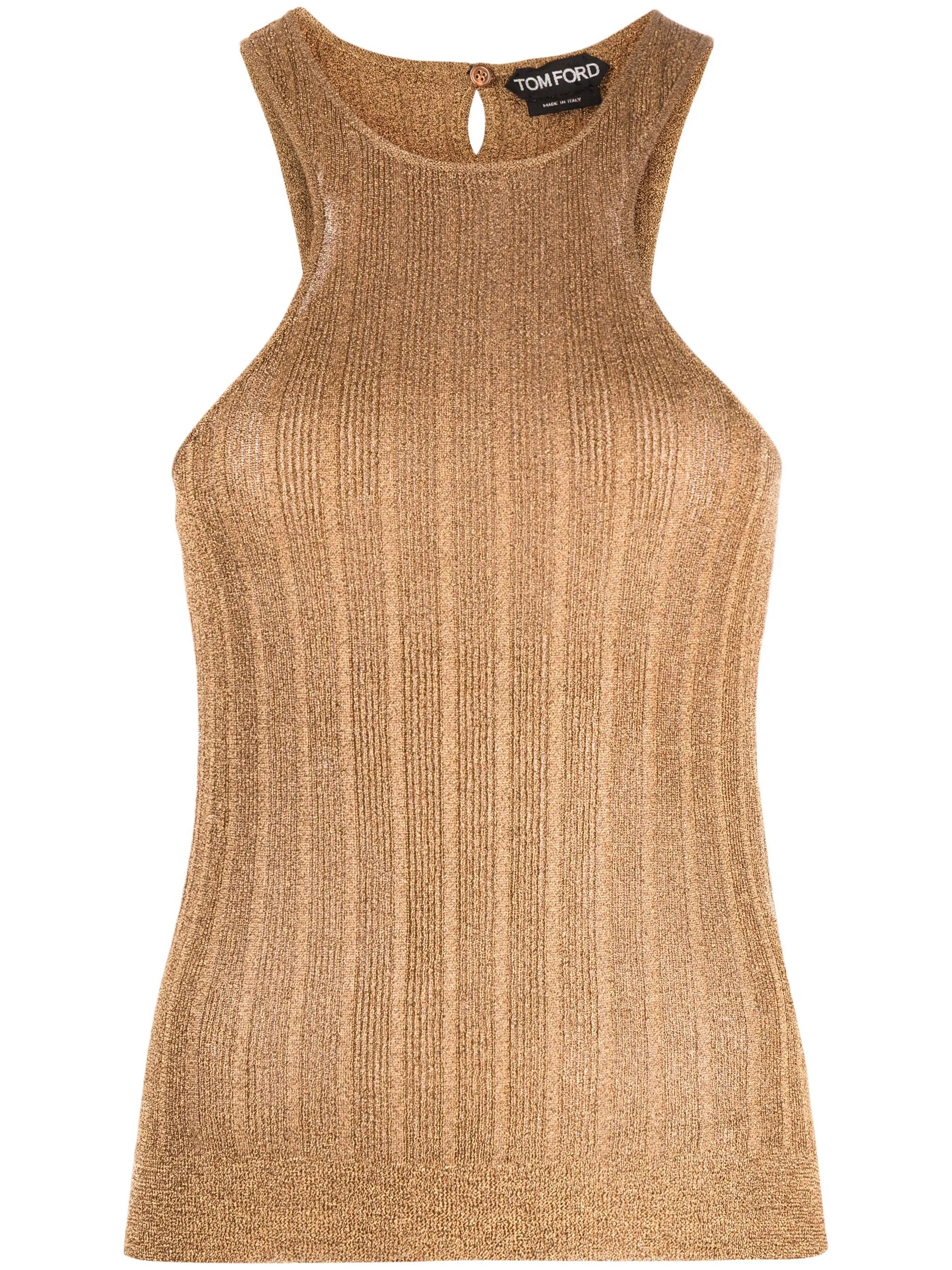 Tom Ford o1w1db10525 TSK308 Metallic Sleeveless Top in Brown Size L / US 10 / IT 46 - 1 Thumbnail