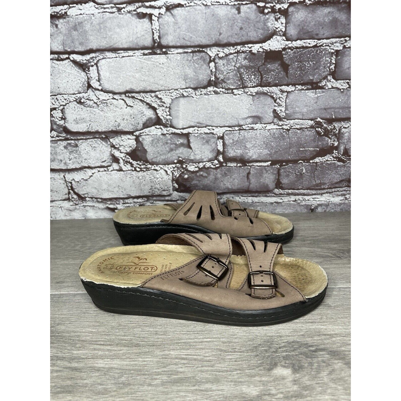 Other Fly Flot Taupe Nubuck Leather Strap Slides Wedge Sandals Wom Size US 6.5 / IT 36.5 - 4 Thumbnail