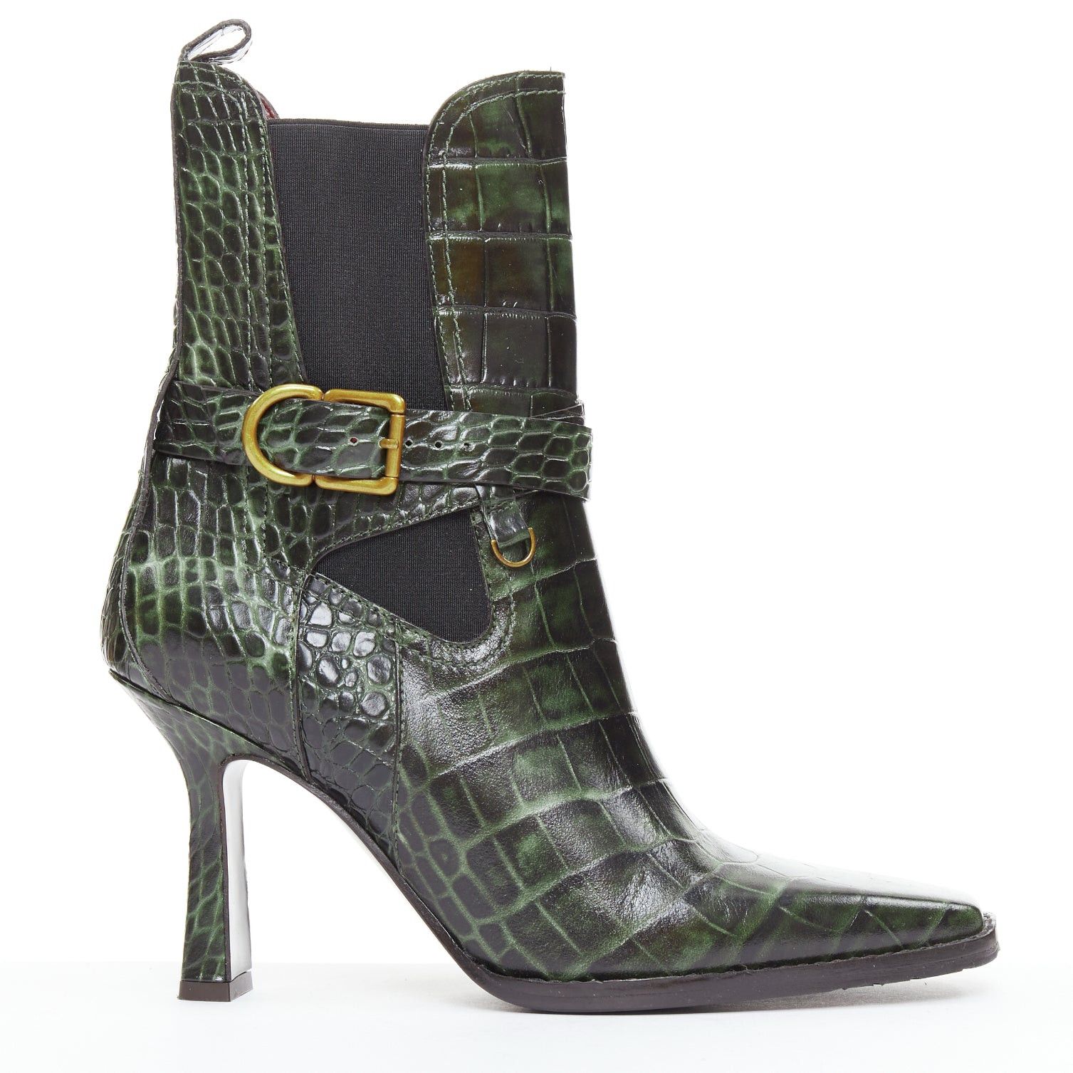 Sies Marjan SIES MARJAN 2025 Naomy green croco embossed leather gold buckle ankle boots EU39 Size US 9 / IT 39 - 1 Thumbnail