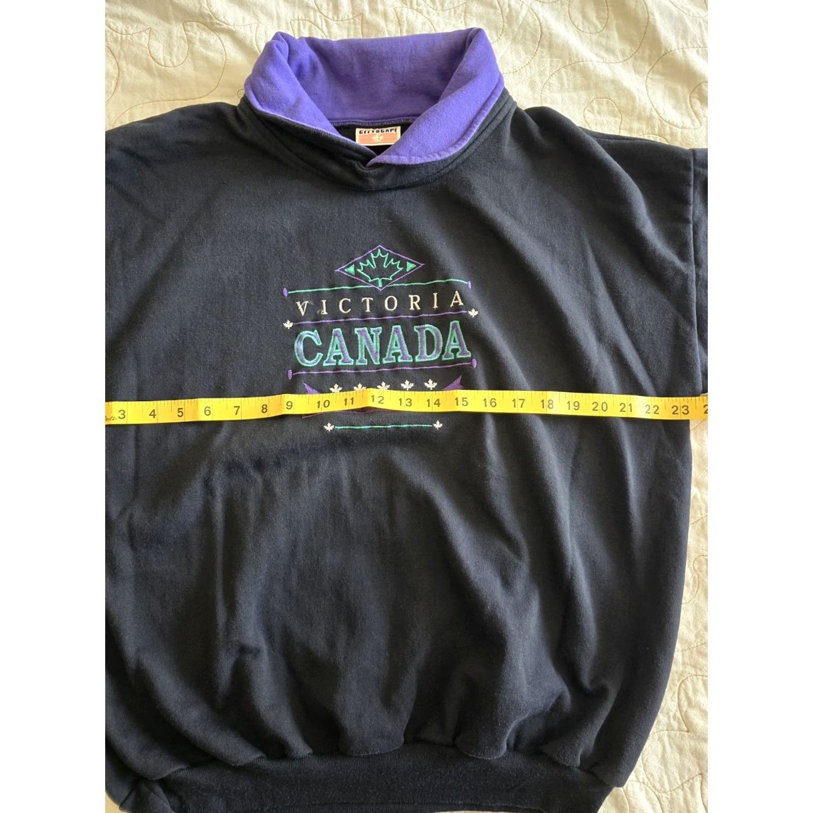 Vintage Vintage 1990s VICTORIA BLACK Purple Collared Sweatshirt Unisex Large Size L / US 10 / IT 46 - 5 Thumbnail