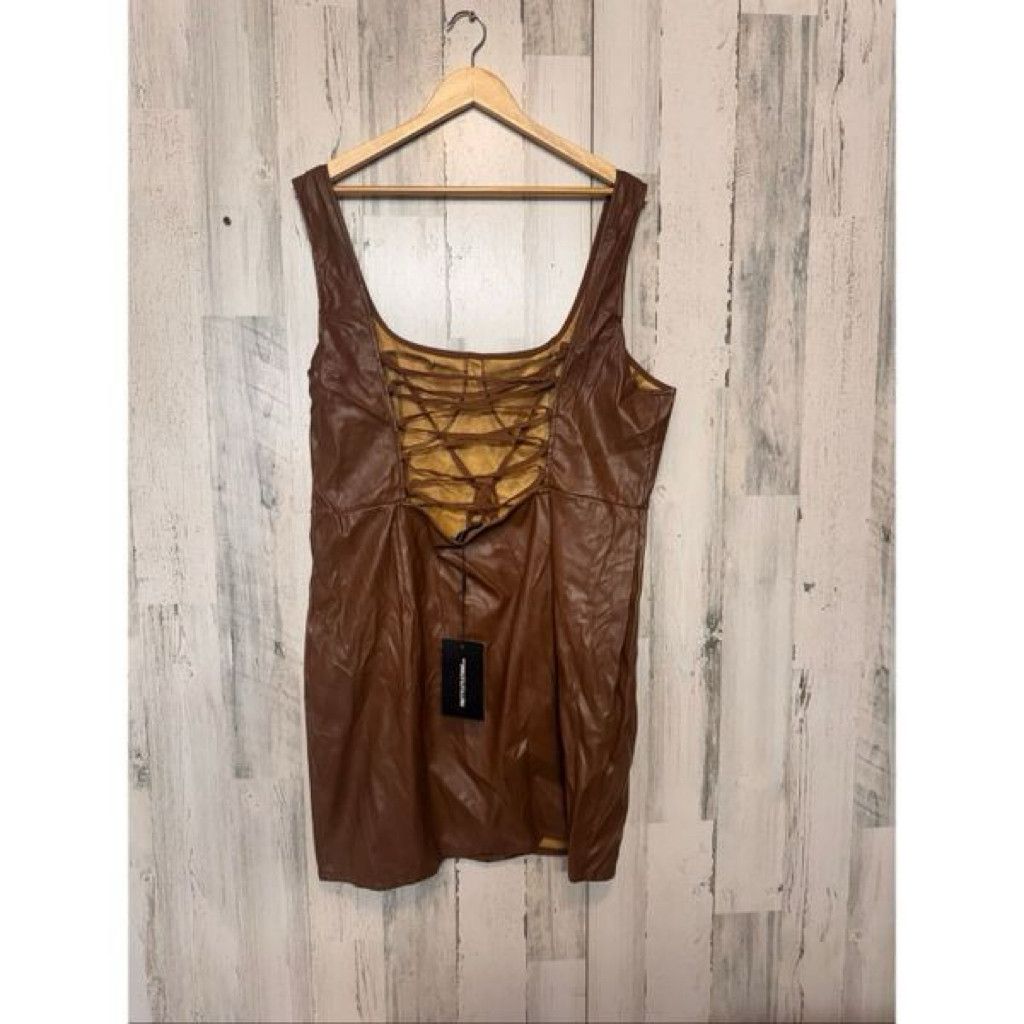 Other PrettyLittleThing Brown Faux Leather Corse Dress US 18 UK 22 Size XXL / US 16-18 / IT 52-54 - 3 Thumbnail