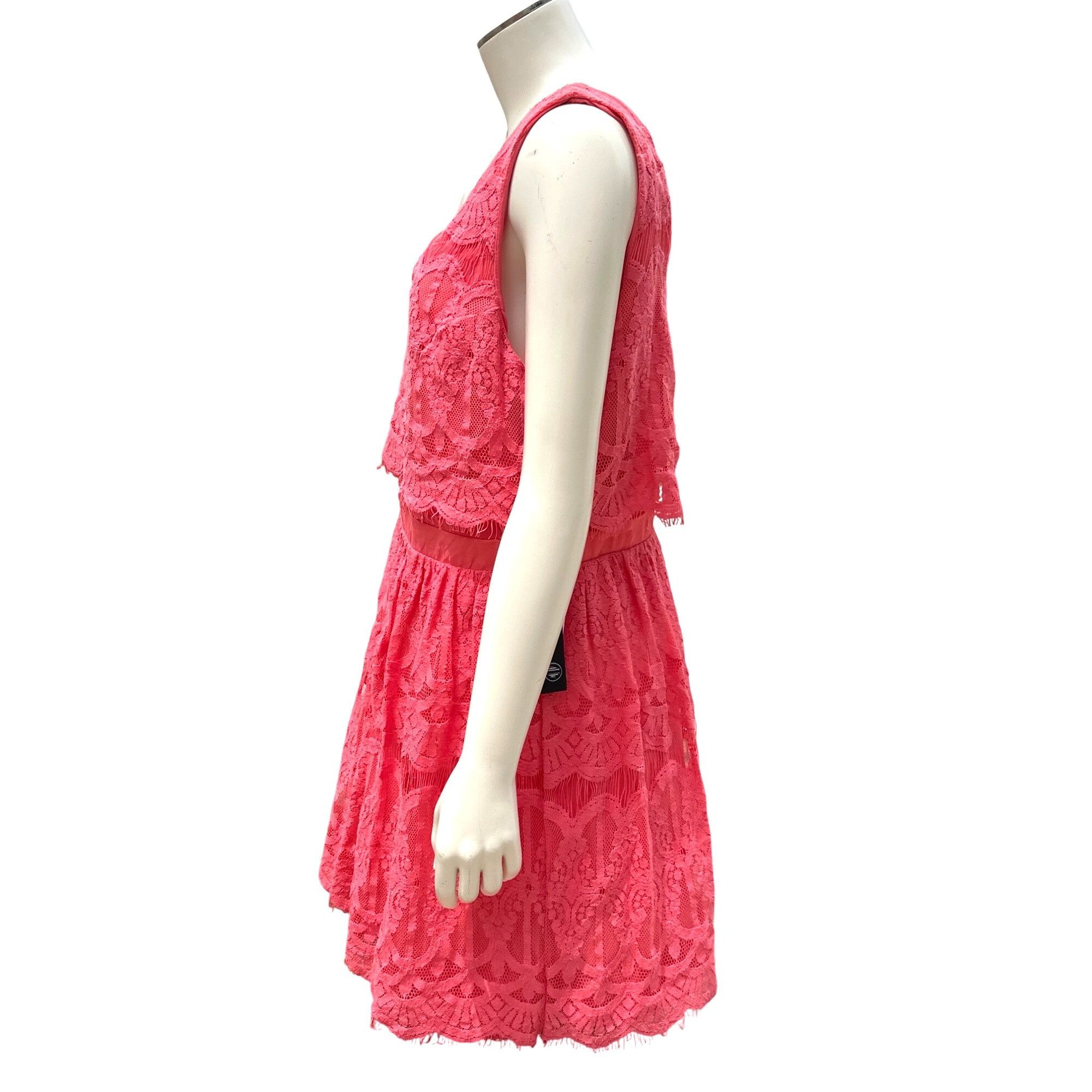 Other As U Wish NWT 13 Flirty Tiered Coral Lace Dress Open Back De Size XL / US 12-14 / IT 48-50 - 4 Thumbnail