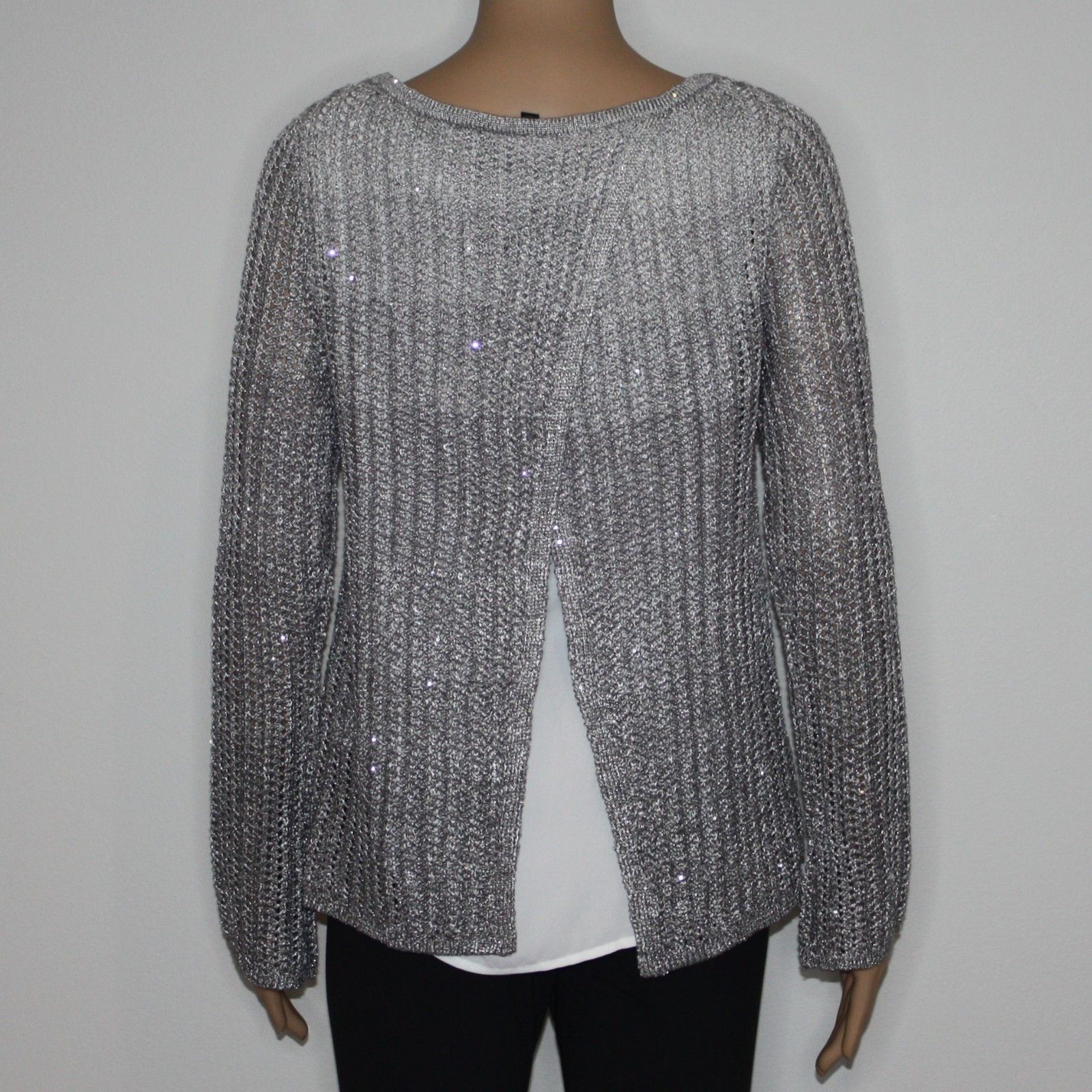 White House Black Market Women's Sequin Silver Ombre Twofer Sweater in size S Size S / US 4 / IT 40 - 8 Thumbnail