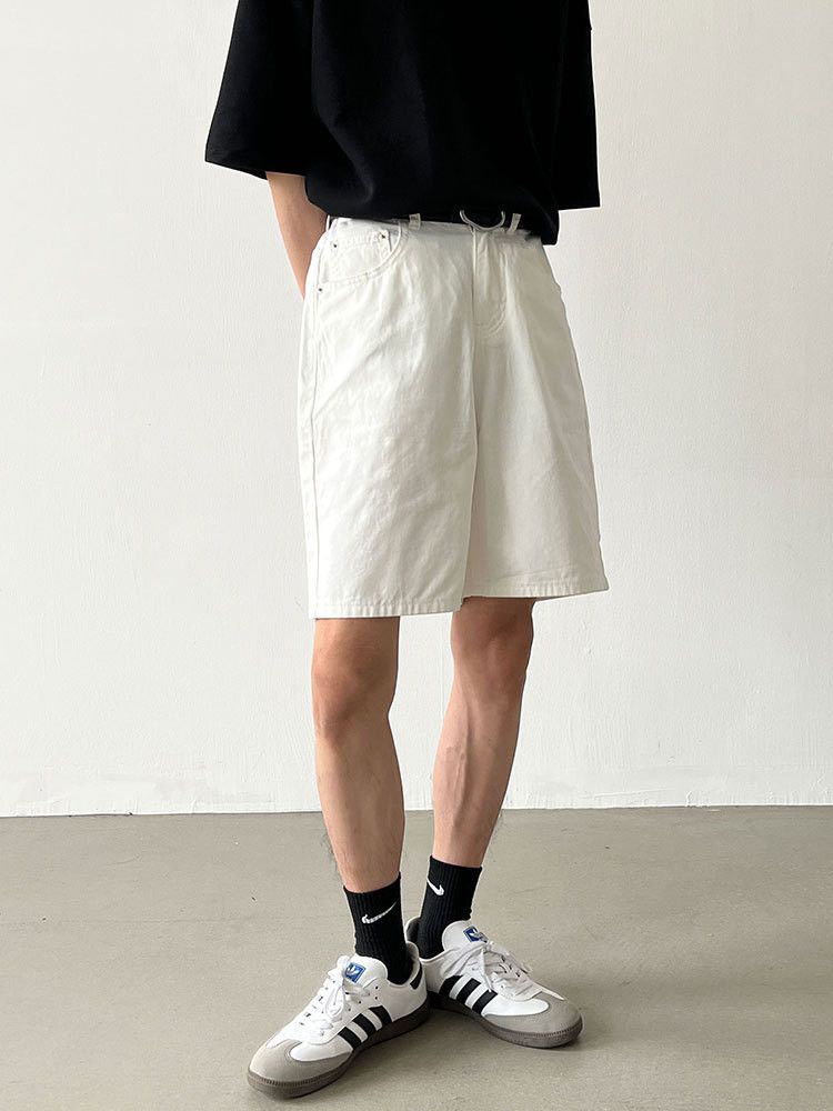 Japanese Brand Men's Casual Loose-Fit Straight-Leg White Denim Shorts Size US 32 / EU 48 - 4 Thumbnail