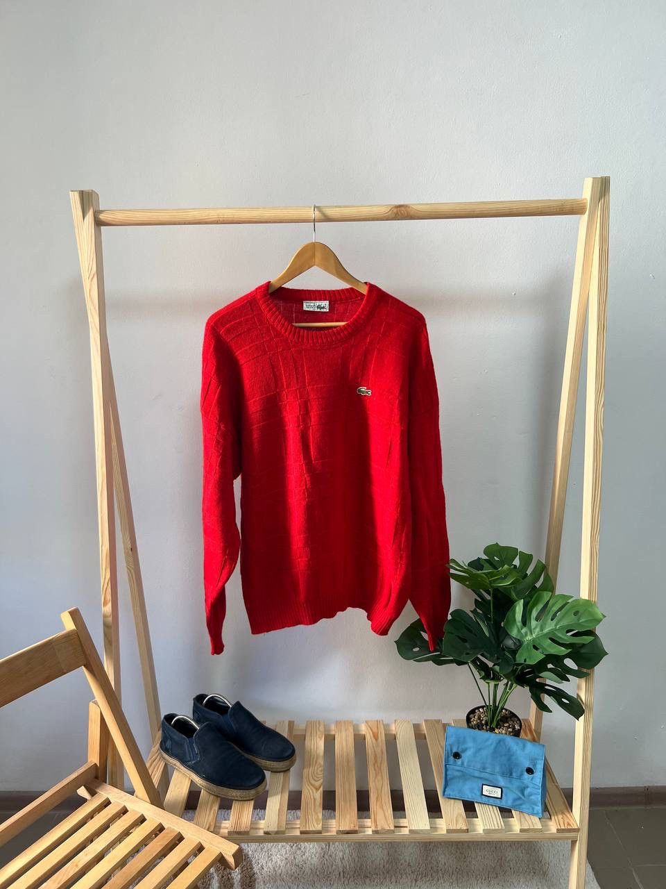 Chemise Lacoste Vintage Sweater Pullover Red Retro Size 7