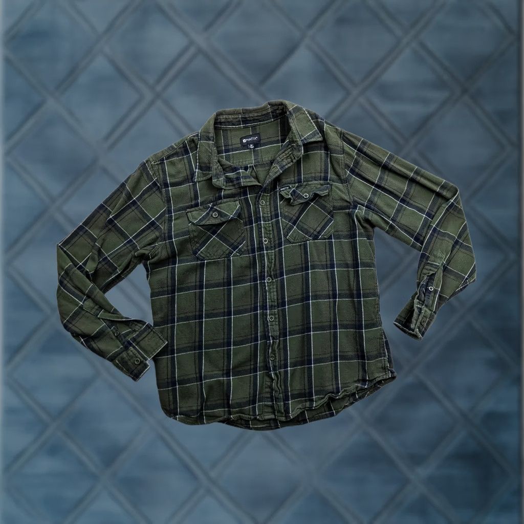 Vintage Matix Mens M Green Black White Flannel Shirt Plaid Cotton Spred Collar Button-Up Size US M / EU 48-50 / 2 - 1 Thumbnail