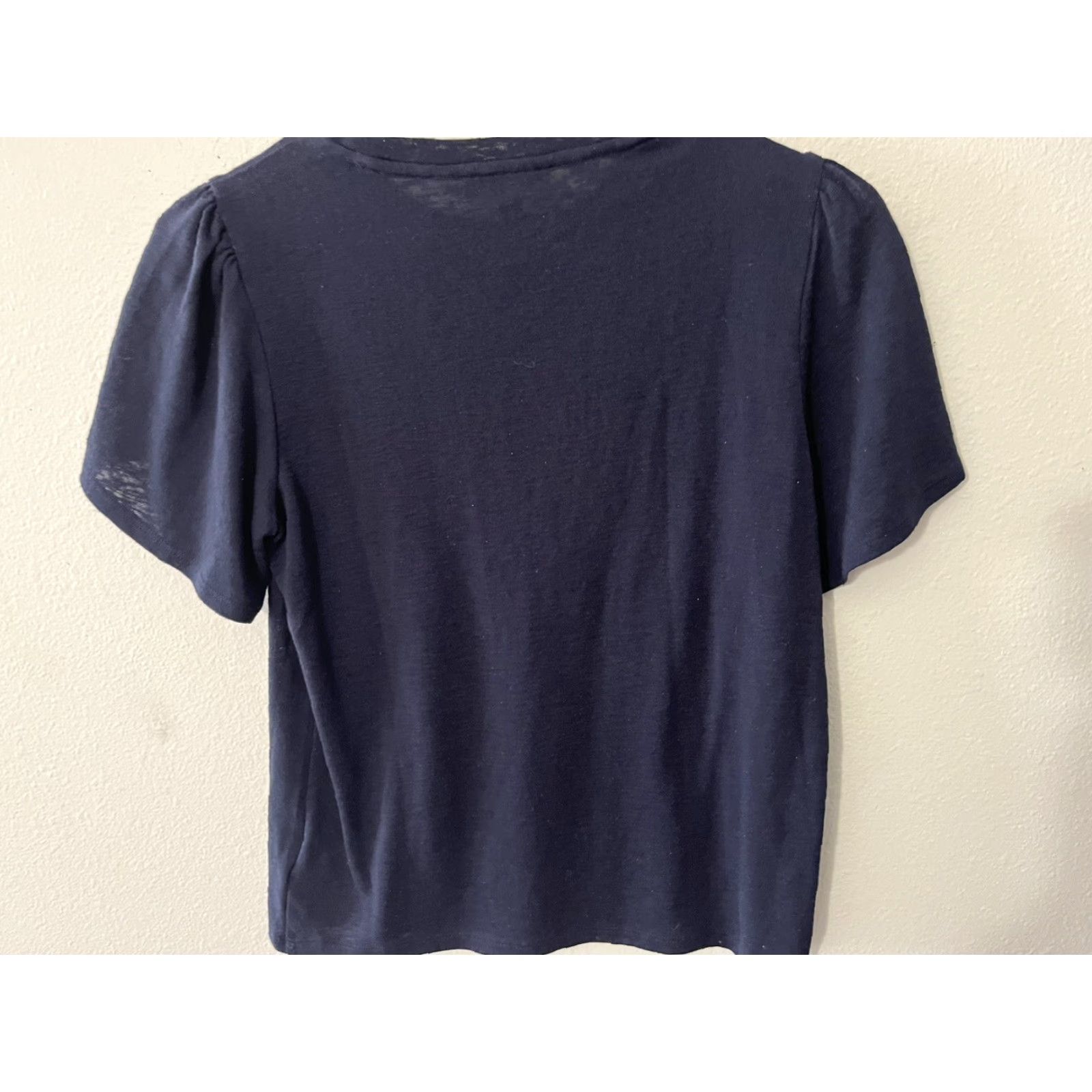 Express Express Top Women XS Navy Blue Short Puff Crew Neck Tee Ruffled Blouse Size XS / US 0-2 / IT 36-38 - 2 Thumbnail