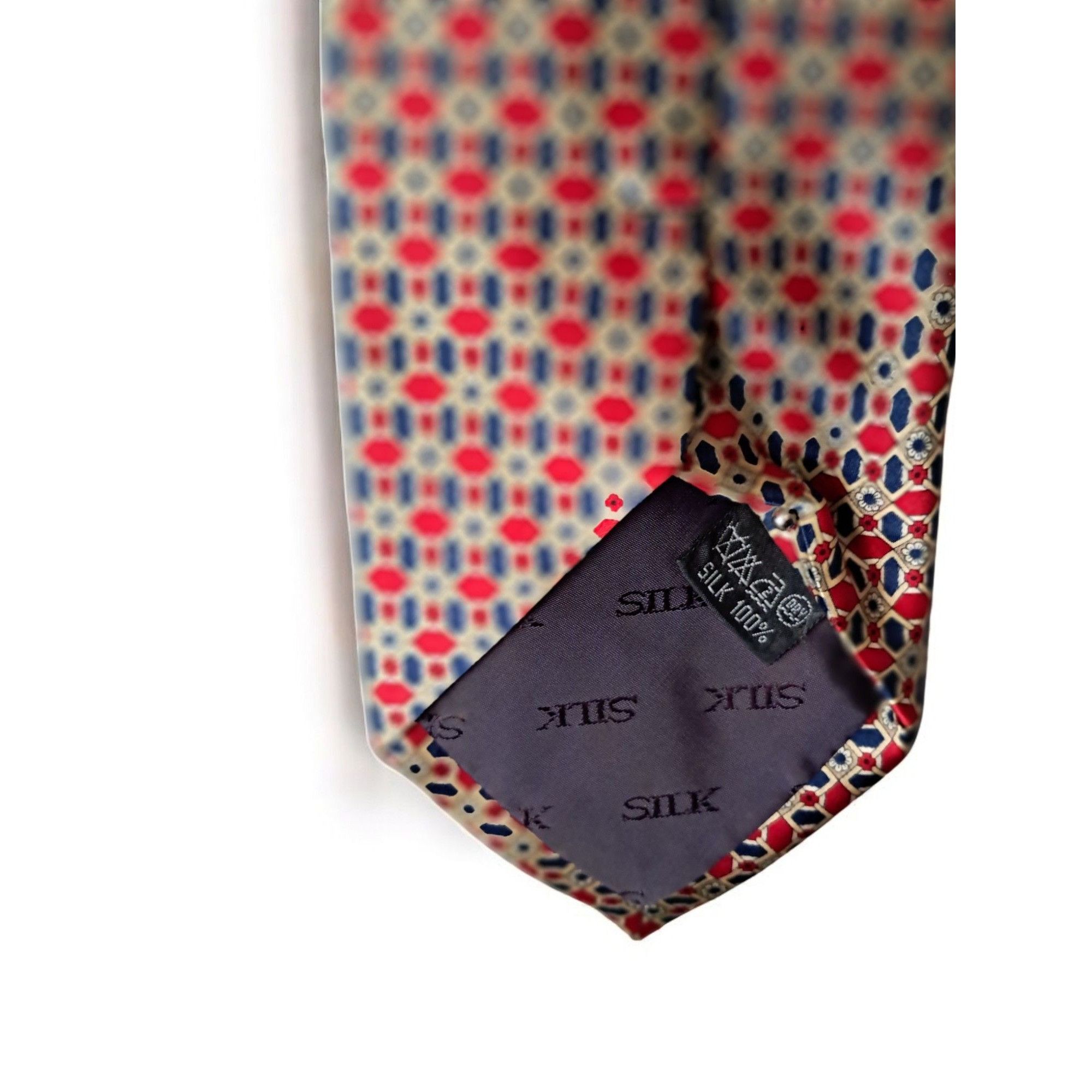 Other St. Lorren 100% Silk Tie, Geometric Pattern: Red, Blue, and Size ONE SIZE - 7 Thumbnail