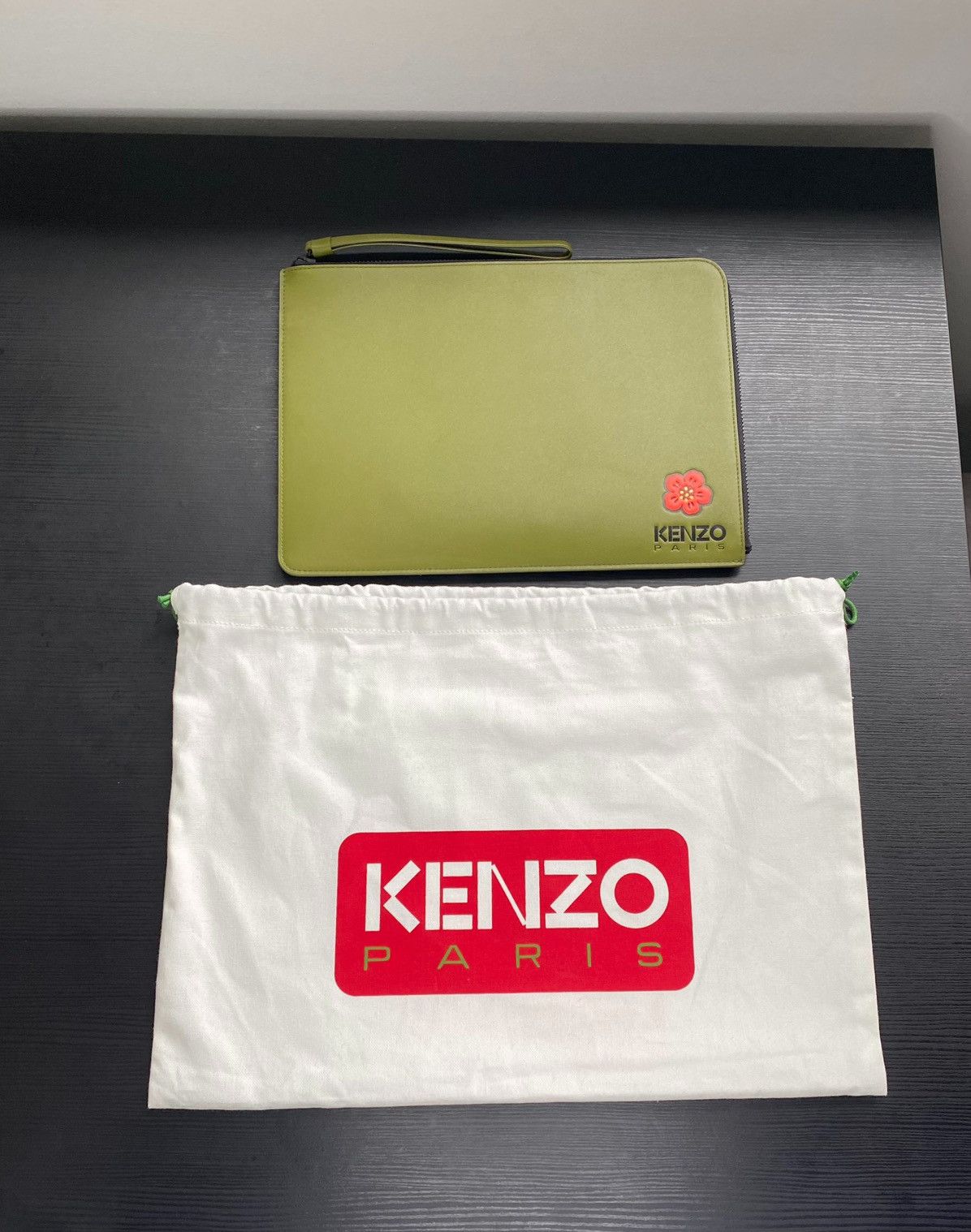 Kenzo KENZO Large 'Boke Flower' Leather Clutch - Khaki Size ONE SIZE - 2 Thumbnail
