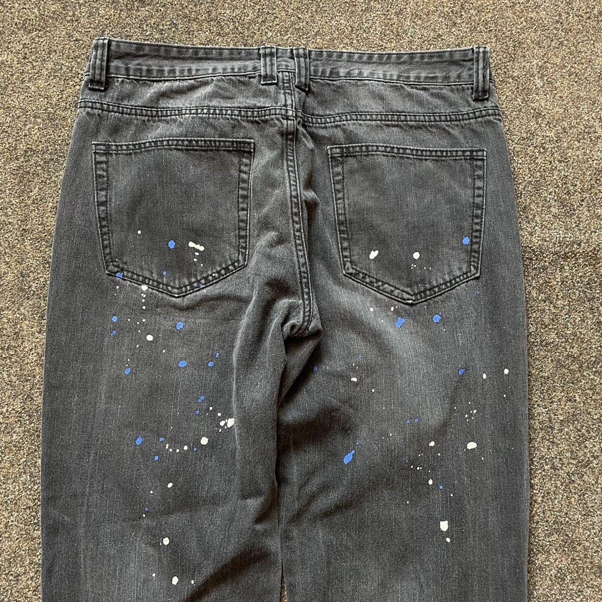 Vintage Y2K Baggy Distressed Paint Splatter Jeans Grunge Skate Logo Size 34" / US 12 / IT 48 - 3 Thumbnail