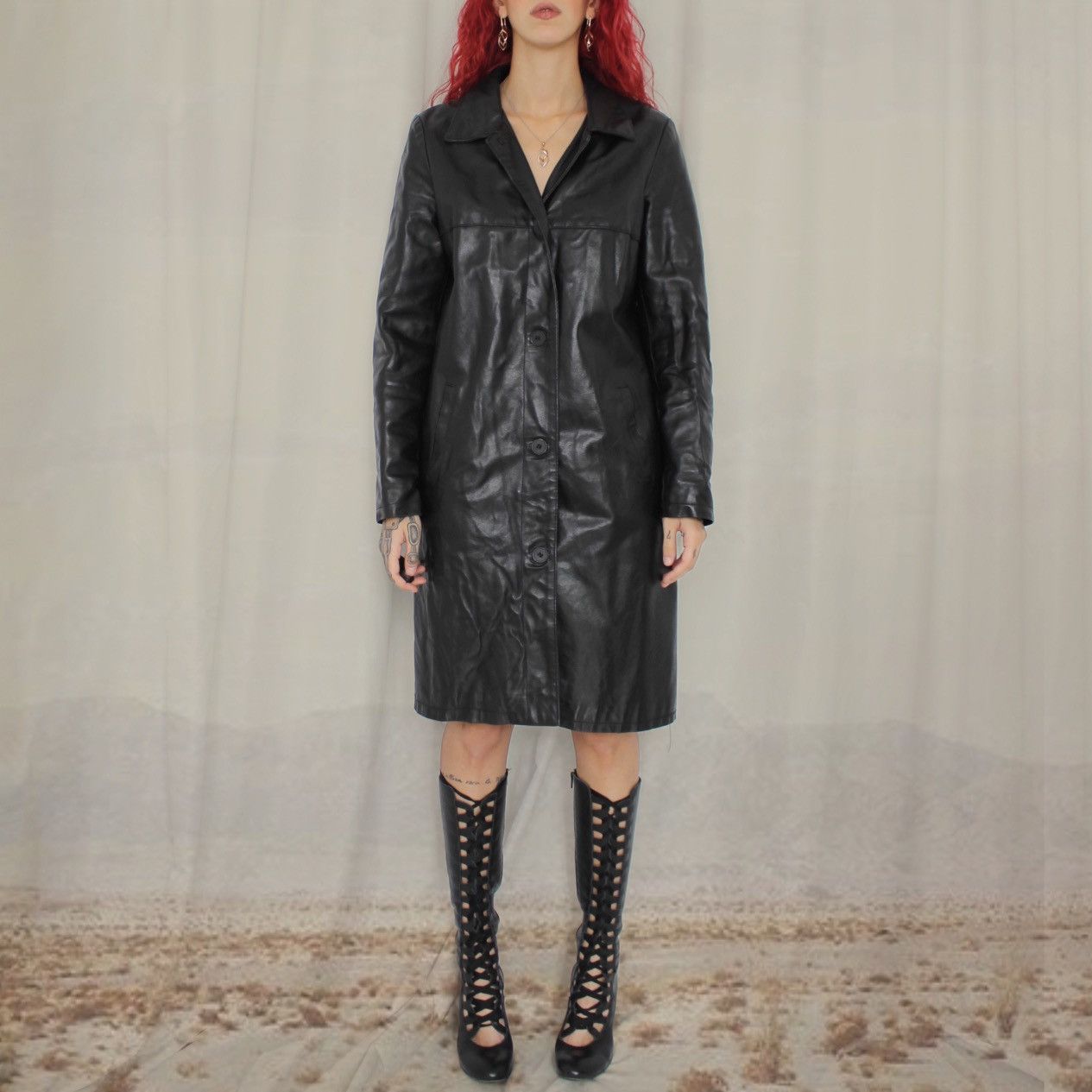 Vintage 🦇BLACK LEATHER COAT🦇 Size M / US 6-8 / IT 42-44 - 3 Thumbnail