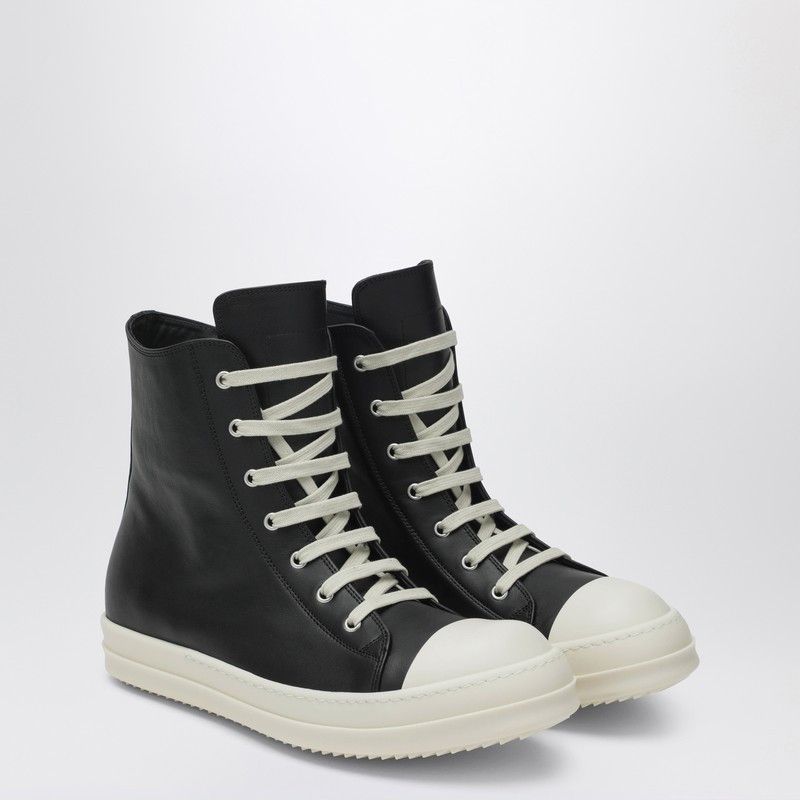 Rick Owens Rick Owens High Black/White Leather Trainer Size US 7 / EU 40 - 1 Thumbnail