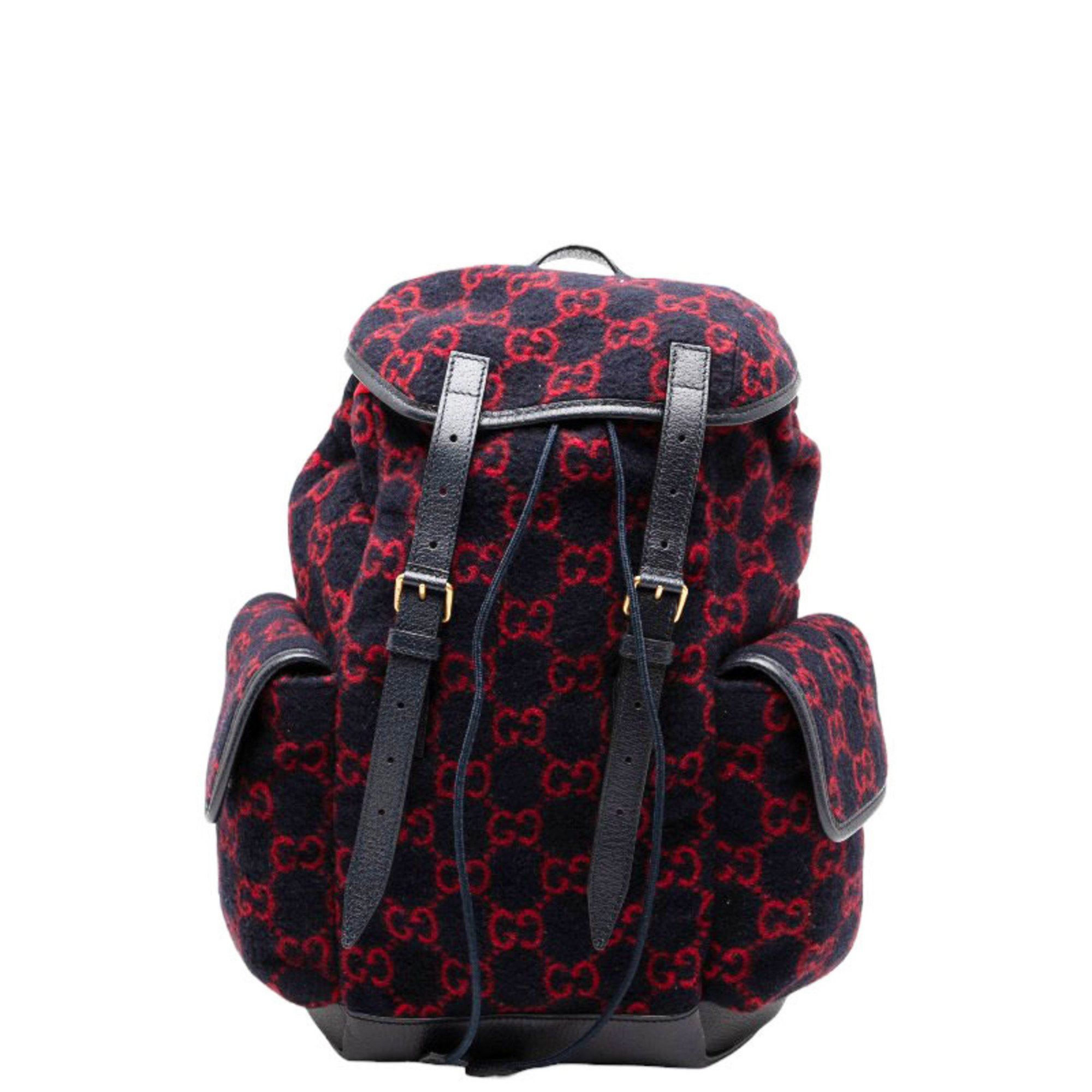 Gucci Gucci GG Wool Backpack 598184 Navy Red Leather Women's GUCCI Size ONE SIZE - 1 Thumbnail