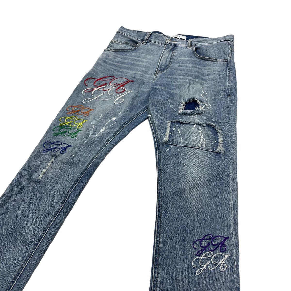 image of 14Th Addiction x Jack Rose Jack Rose Distressed Denim Slim Fit in Blur (Size 32)