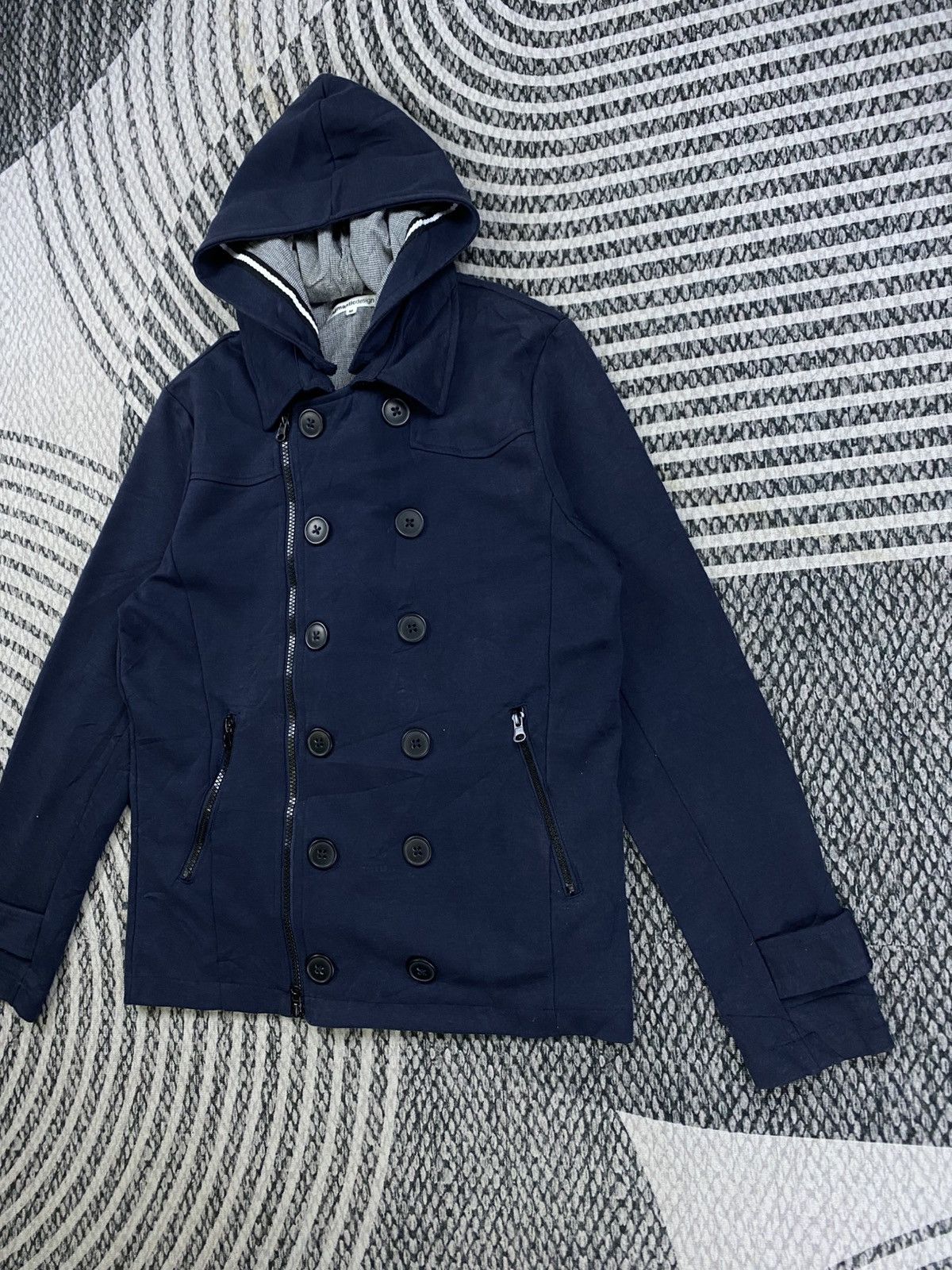semanticdesign Vtg Semantic Design Navy Blue Hooded Peacoat Jacket Size US S / EU 44-46 / 1 - 4 Thumbnail