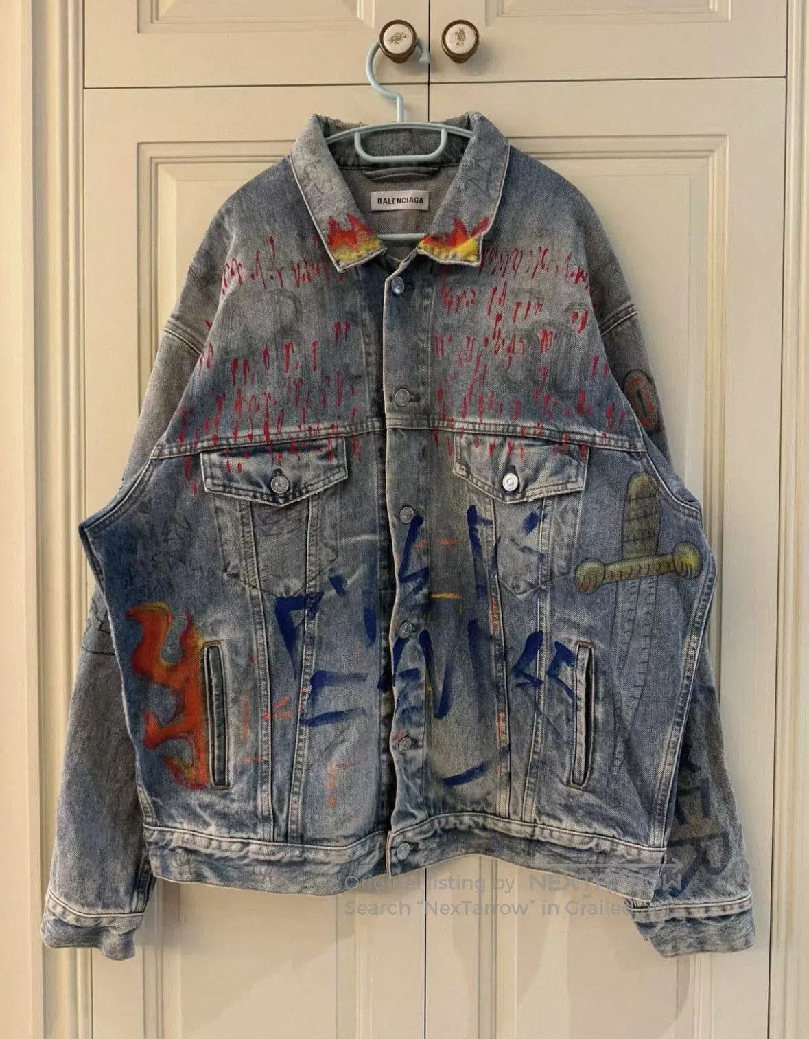 Balenciaga Balenciaga latest blue checkered graffiti logo denim jacket Size US XS / EU 42 / 0 - 1 Thumbnail