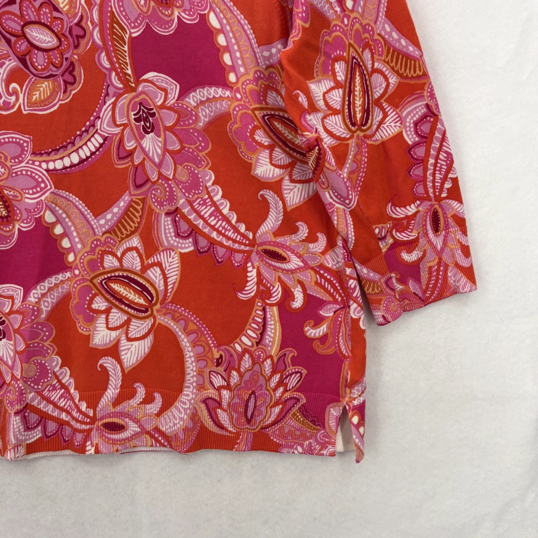 Talbots Talbots Sweater Womens L Orange Paisley V Neck 3/4 Sleeve Knit Pullover Preppy Size L / US 10 / IT 46 - 3 Thumbnail