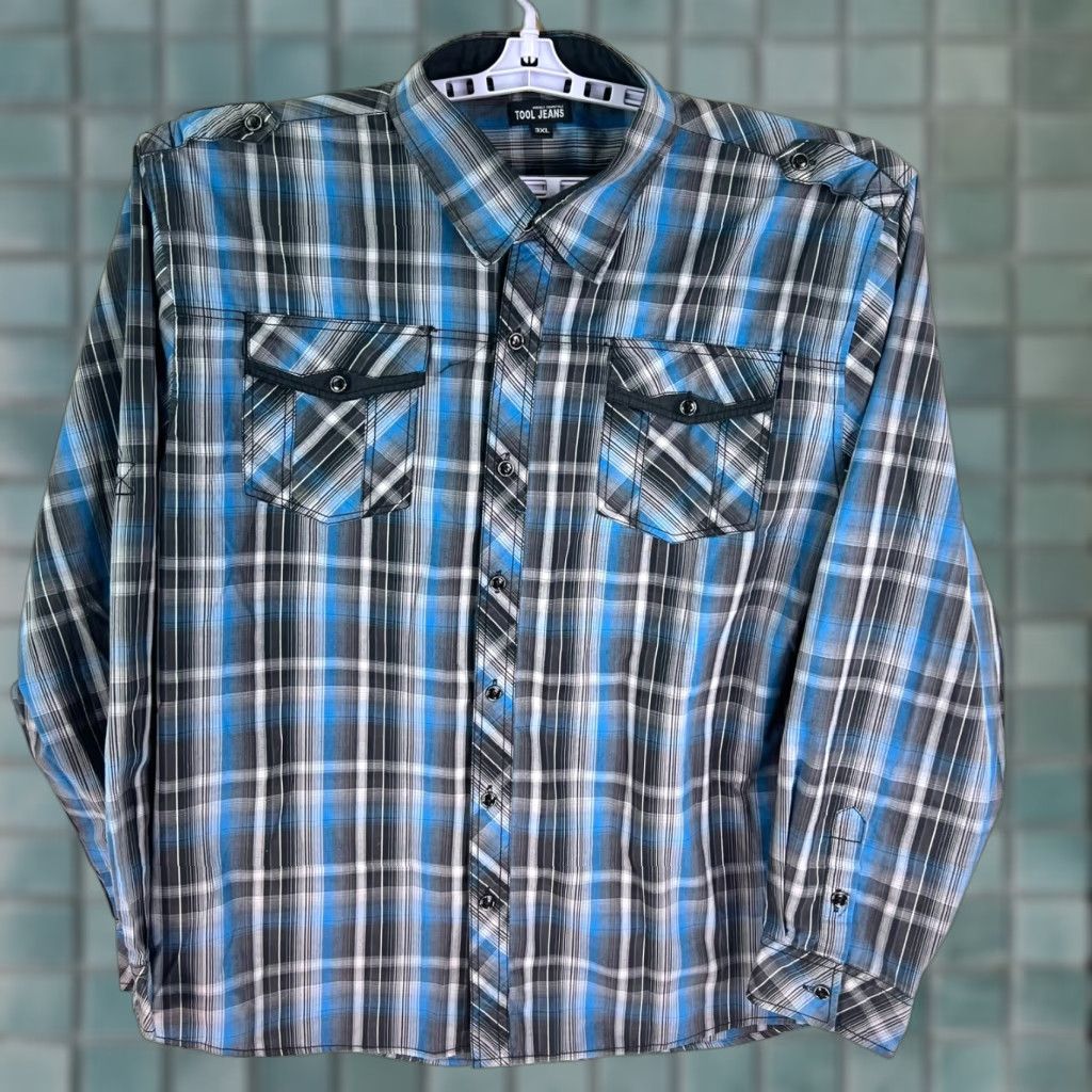Vintage Tool Jeans Plaid Button-Up Long Sleeve Shirt 3XL Blue Mens Size US XXL / EU 58 / 5 - 1 Thumbnail