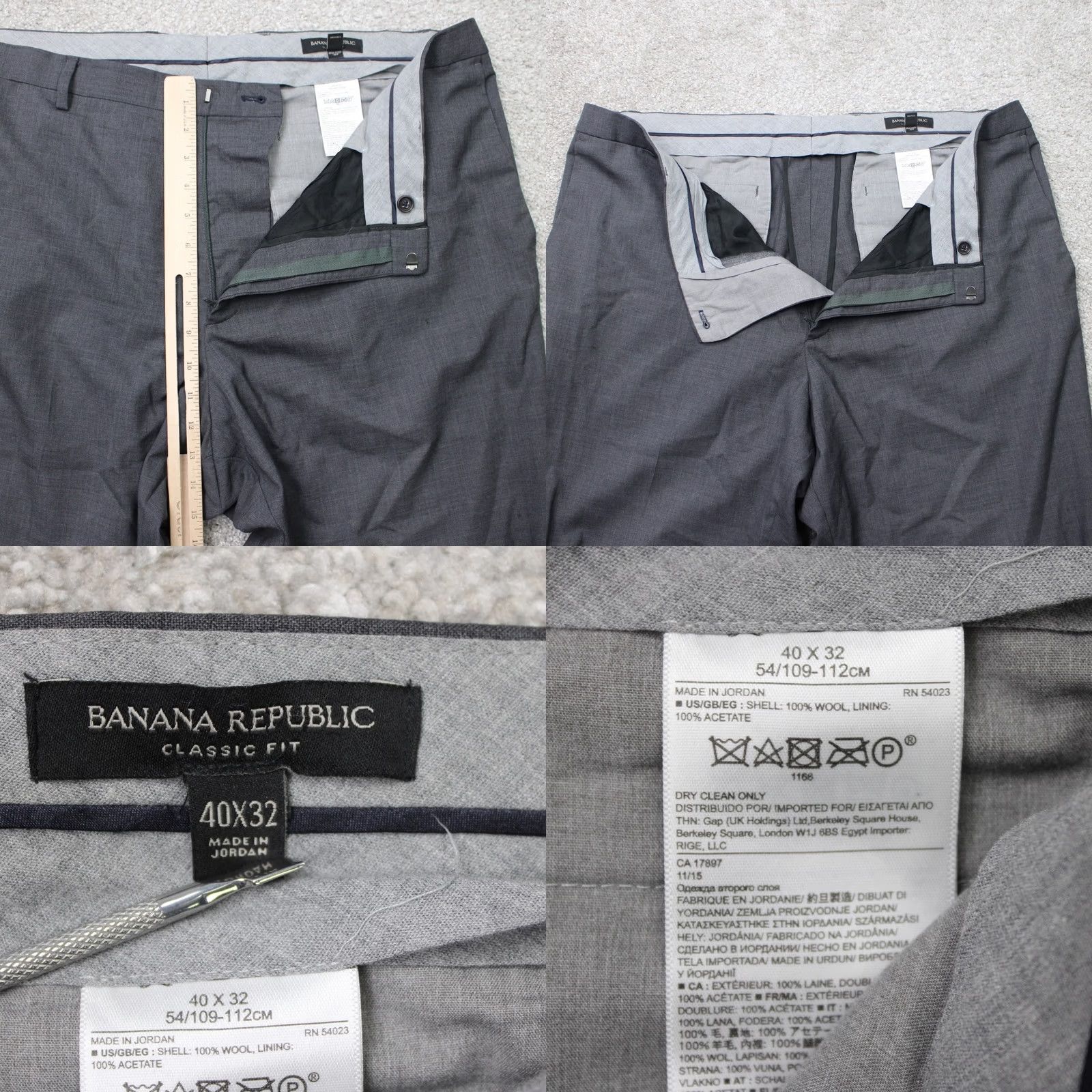 Banana Republic Banana Republic Pants Men's 40x32 Gray Wool Flat Front Slim Dress Pants Linen Lined Straight Size US 40 / EU 56 - 8 Thumbnail
